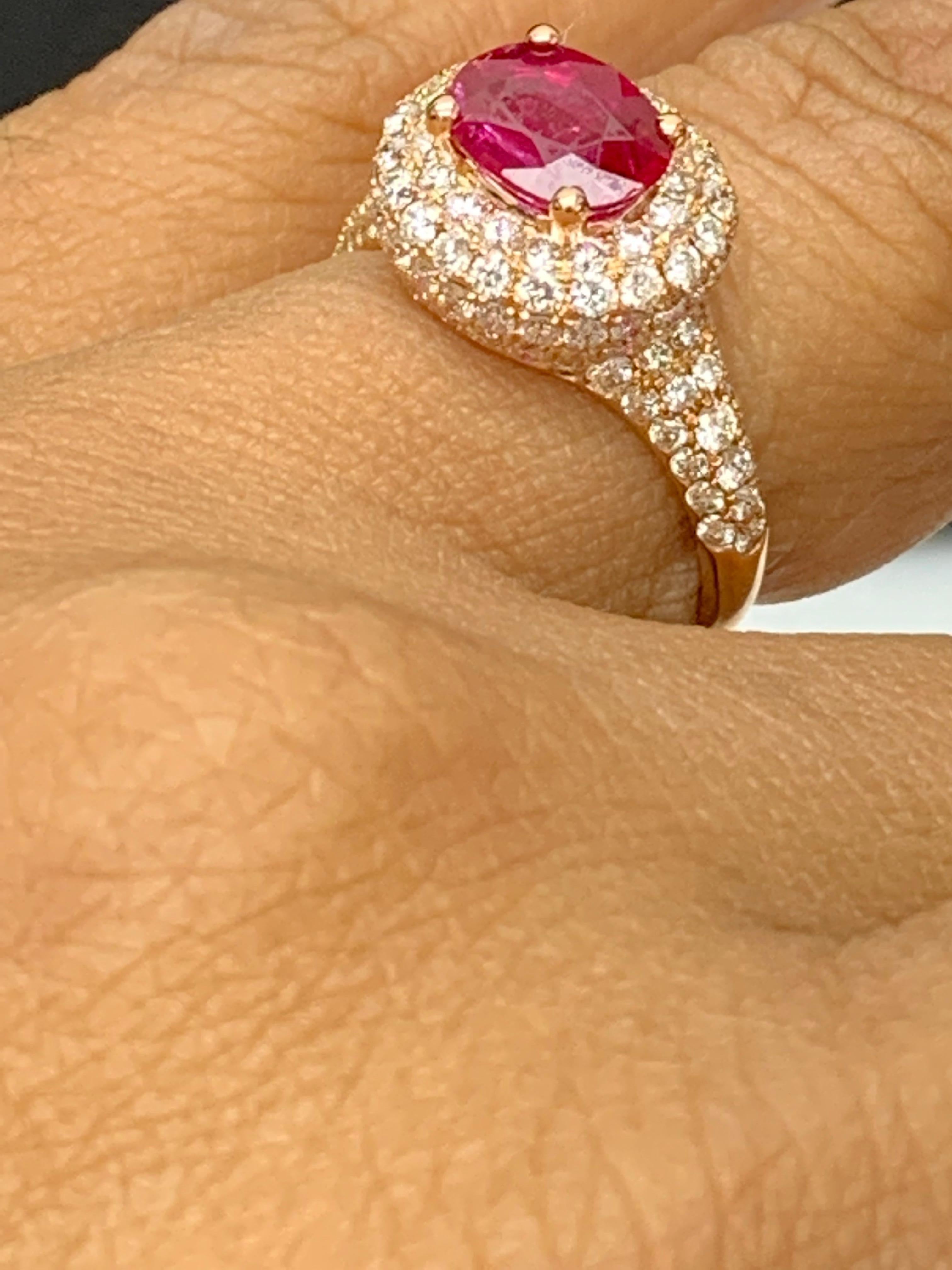 1.26 Carat Oval Cut Ruby and Diamond Fashion Ring in 18K Rose Gold For Sale 9