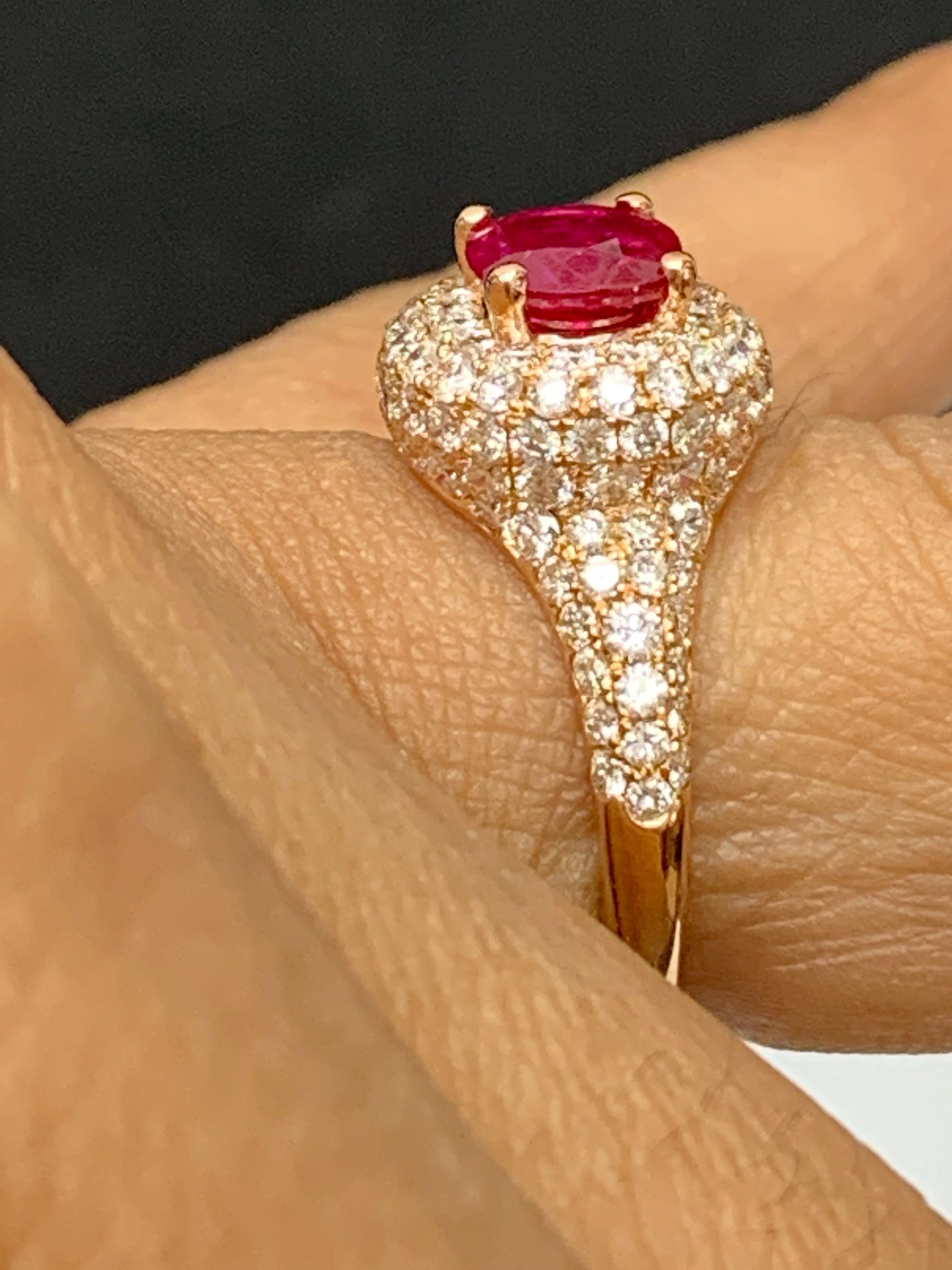 1.26 Carat Oval Cut Ruby and Diamond Fashion Ring in 18K Rose Gold For Sale 10