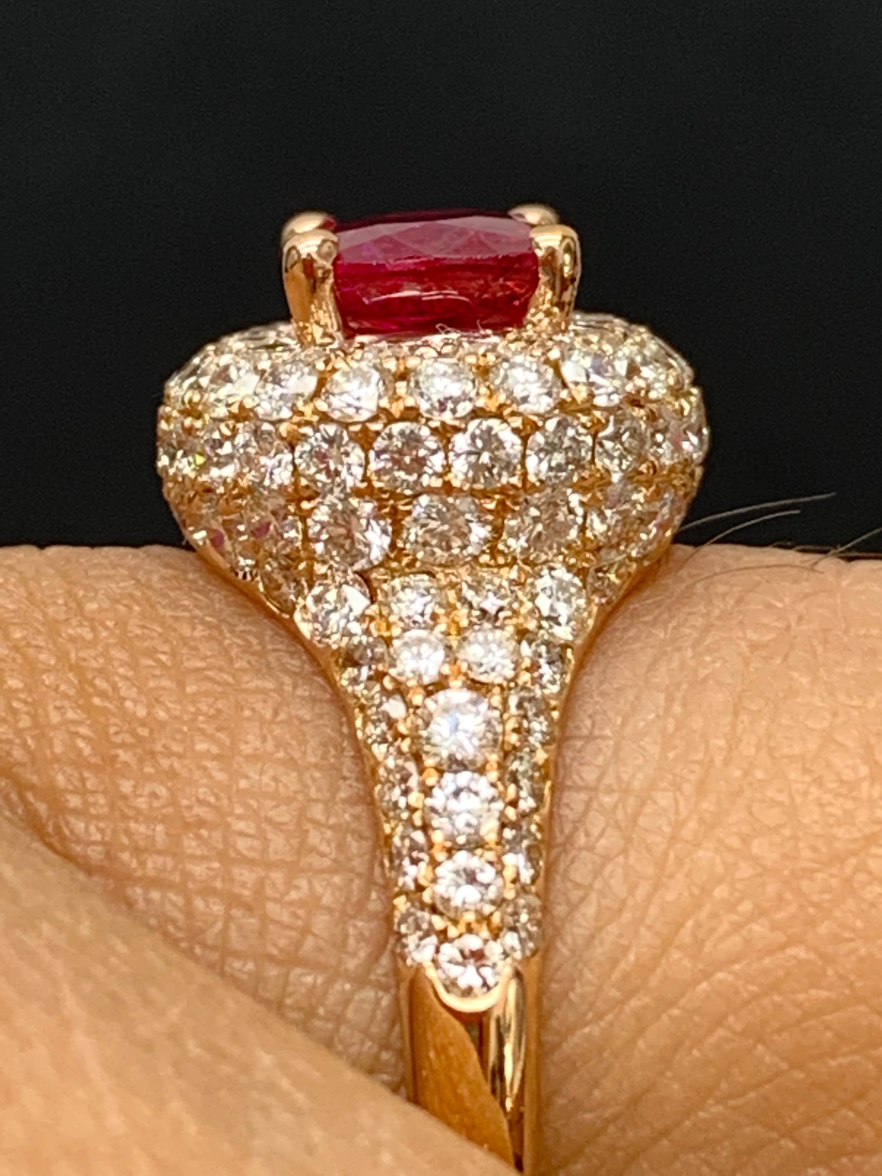 1.26 Carat Oval Cut Ruby and Diamond Fashion Ring in 18K Rose Gold For Sale 11
