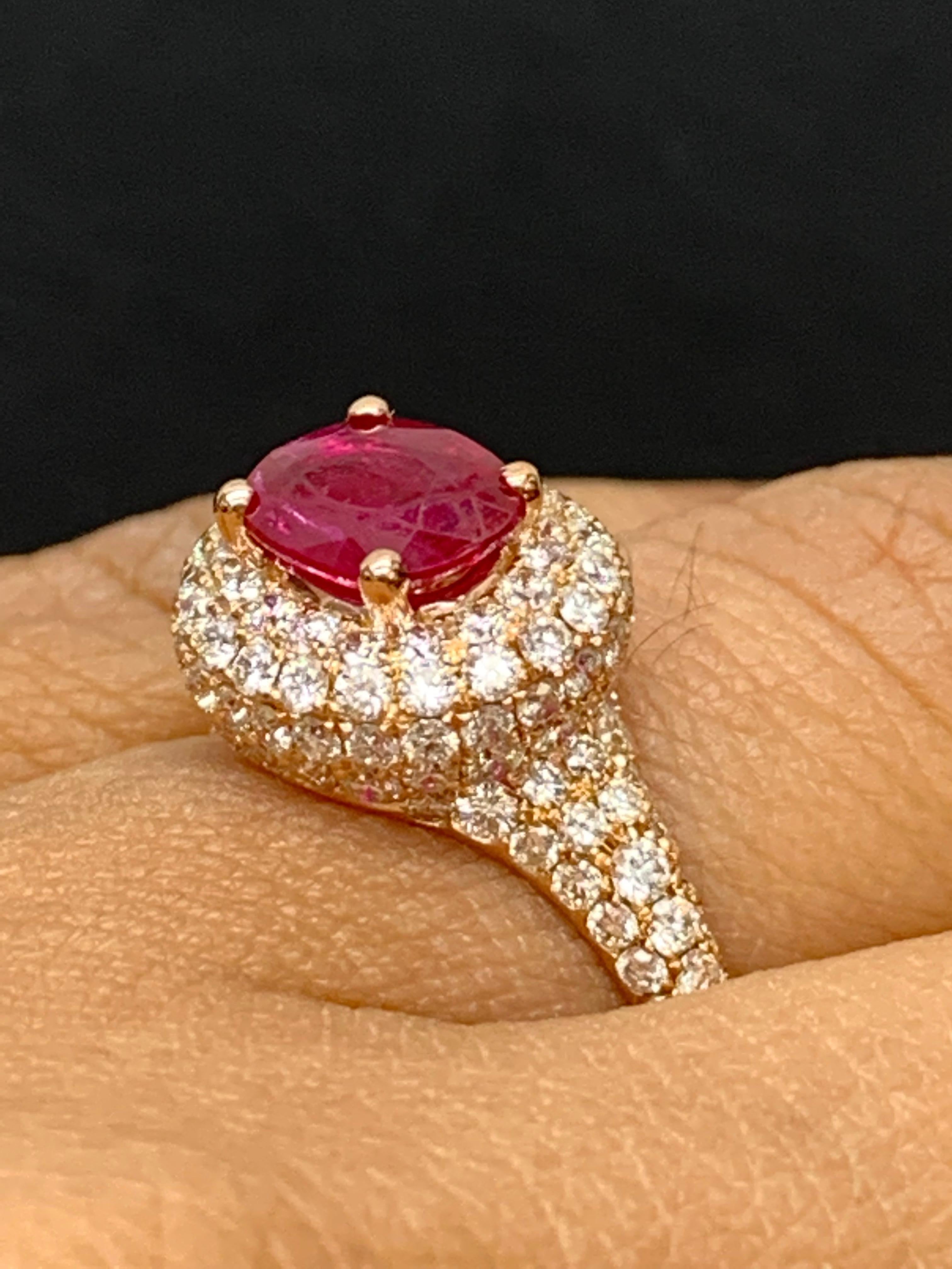1.26 Carat Oval Cut Ruby and Diamond Fashion Ring in 18K Rose Gold For Sale 12