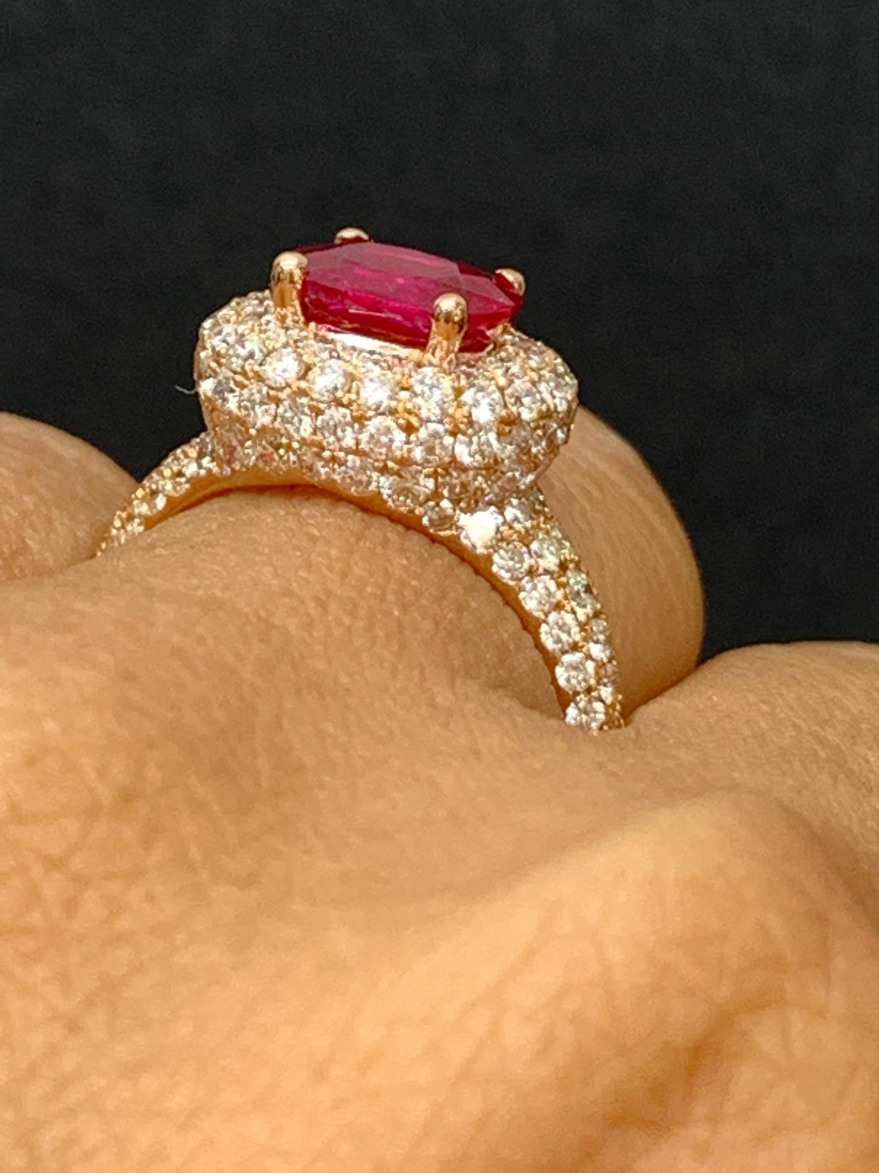 1.26 Carat Oval Cut Ruby and Diamond Fashion Ring in 18K Rose Gold For Sale 13
