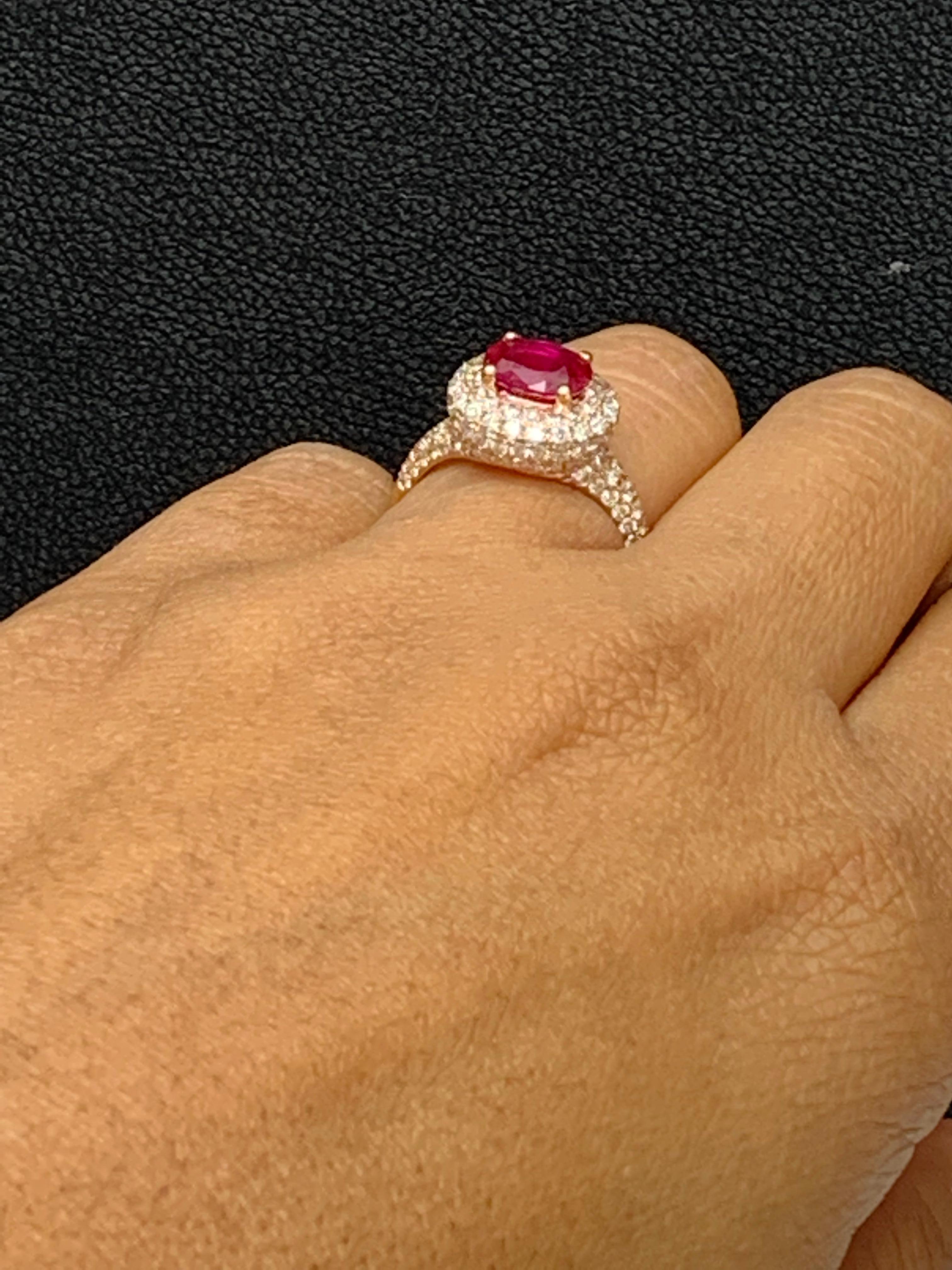1.26 Carat Oval Cut Ruby and Diamond Fashion Ring in 18K Rose Gold For Sale 14