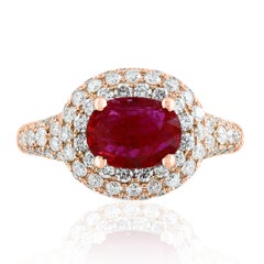 1.26 Carat Oval Cut Ruby and Diamond Fashion Ring in 18K Rose Gold