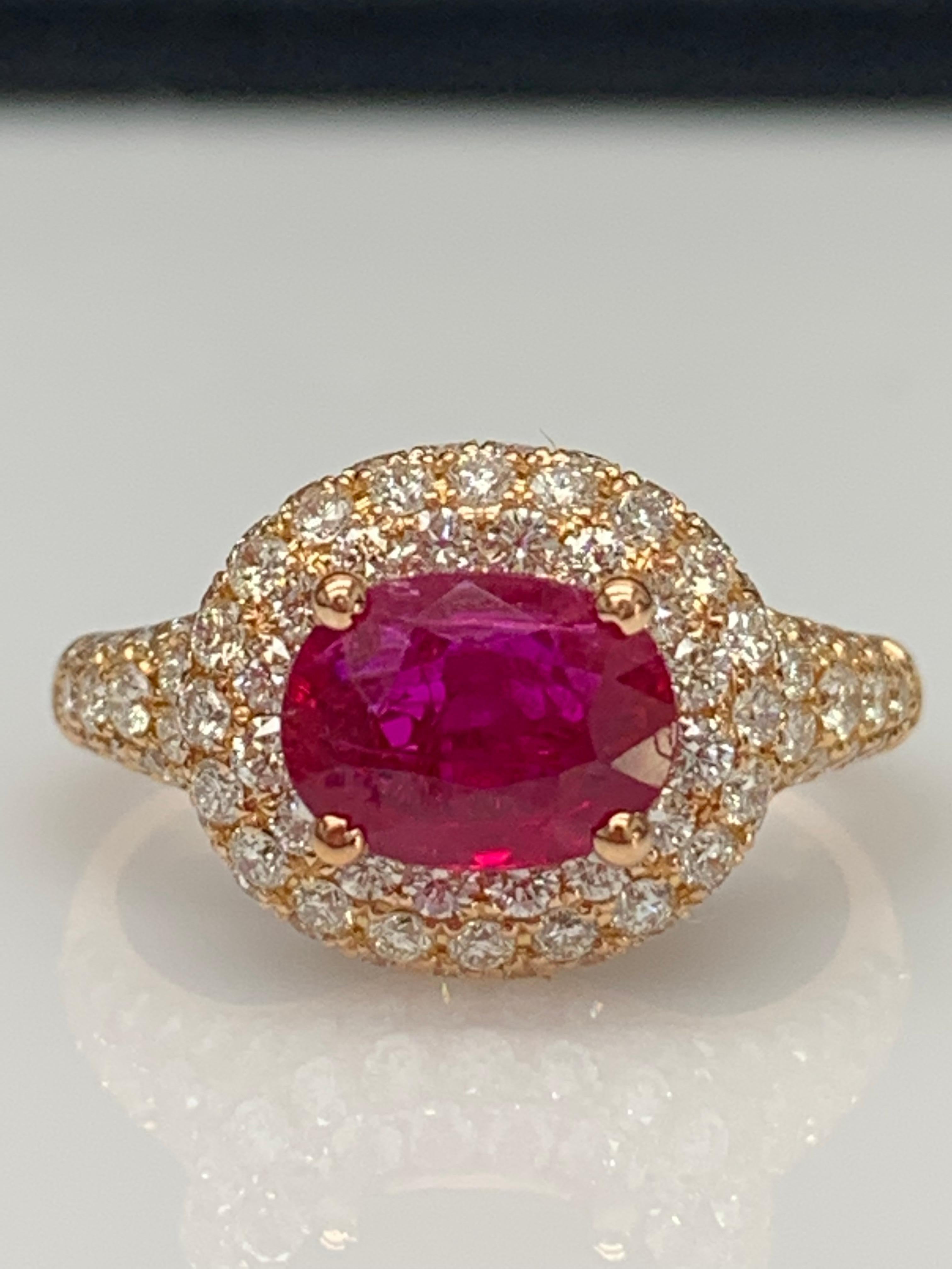 Modern 1.26 Carat Oval Cut Ruby and Diamond Fashion Ring in 18K Rose Gold For Sale