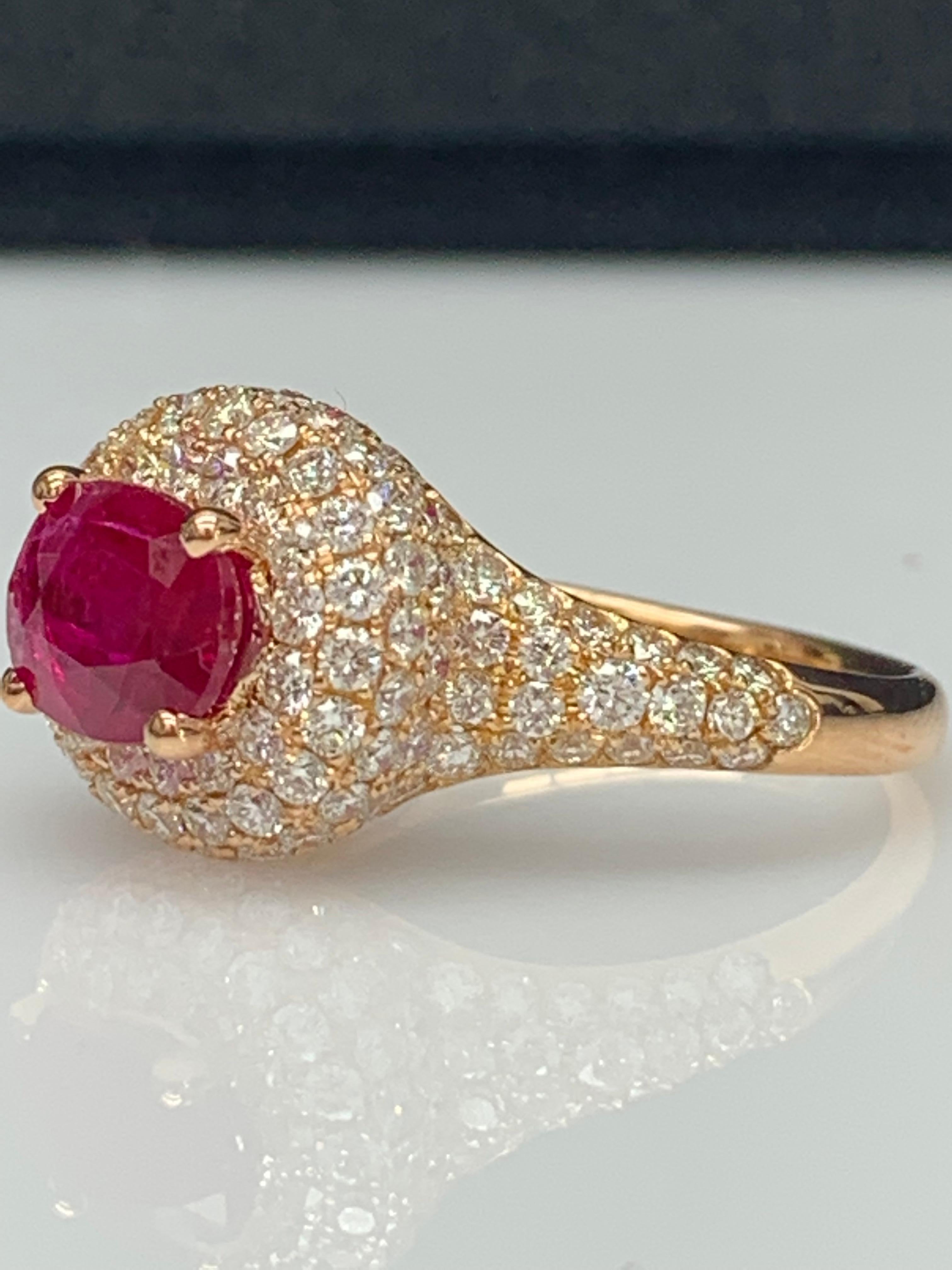 1.26 Carat Oval Cut Ruby and Diamond Fashion Ring in 18K Rose Gold In New Condition For Sale In NEW YORK, NY