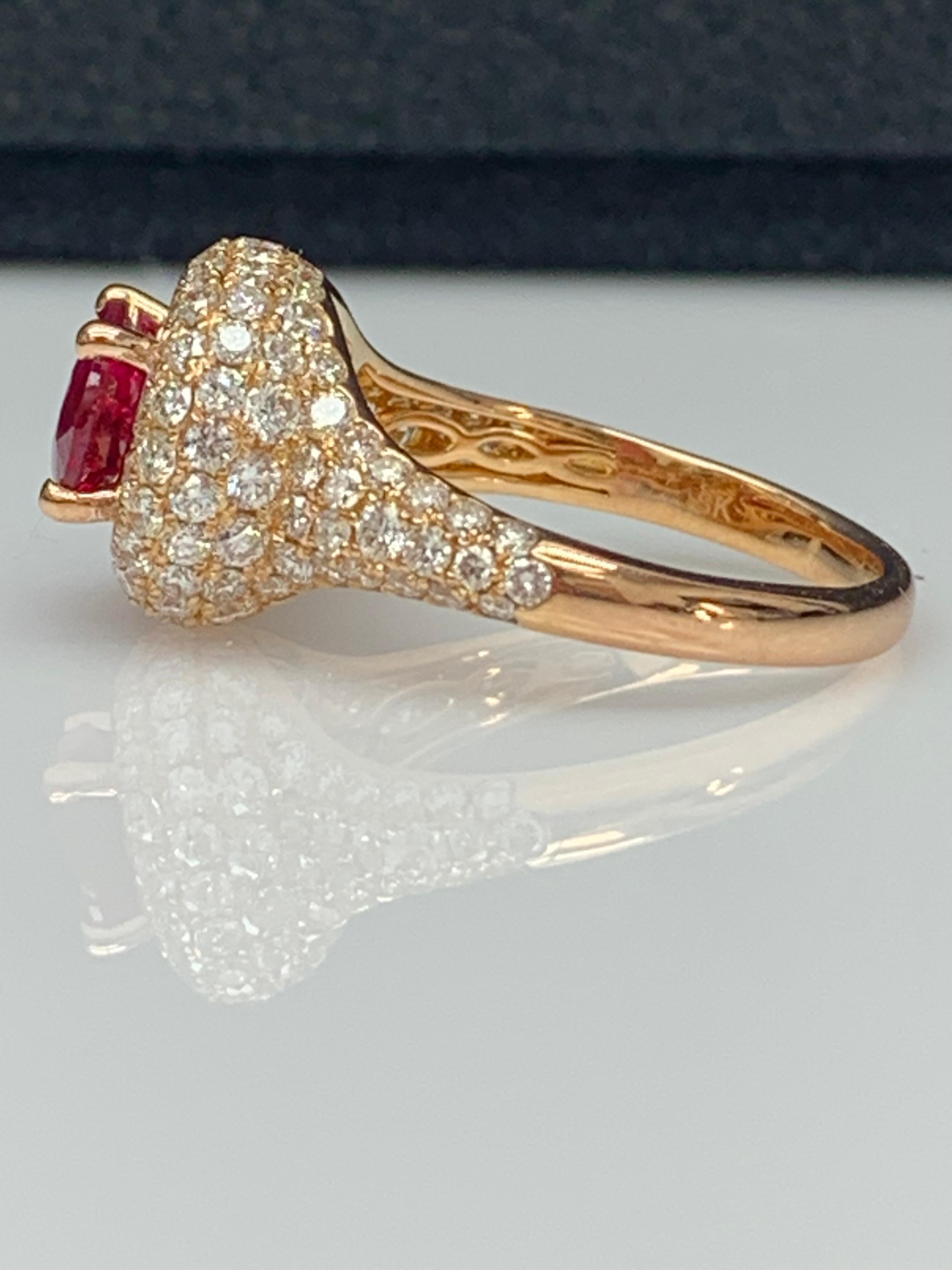 Women's 1.26 Carat Oval Cut Ruby and Diamond Fashion Ring in 18K Rose Gold For Sale