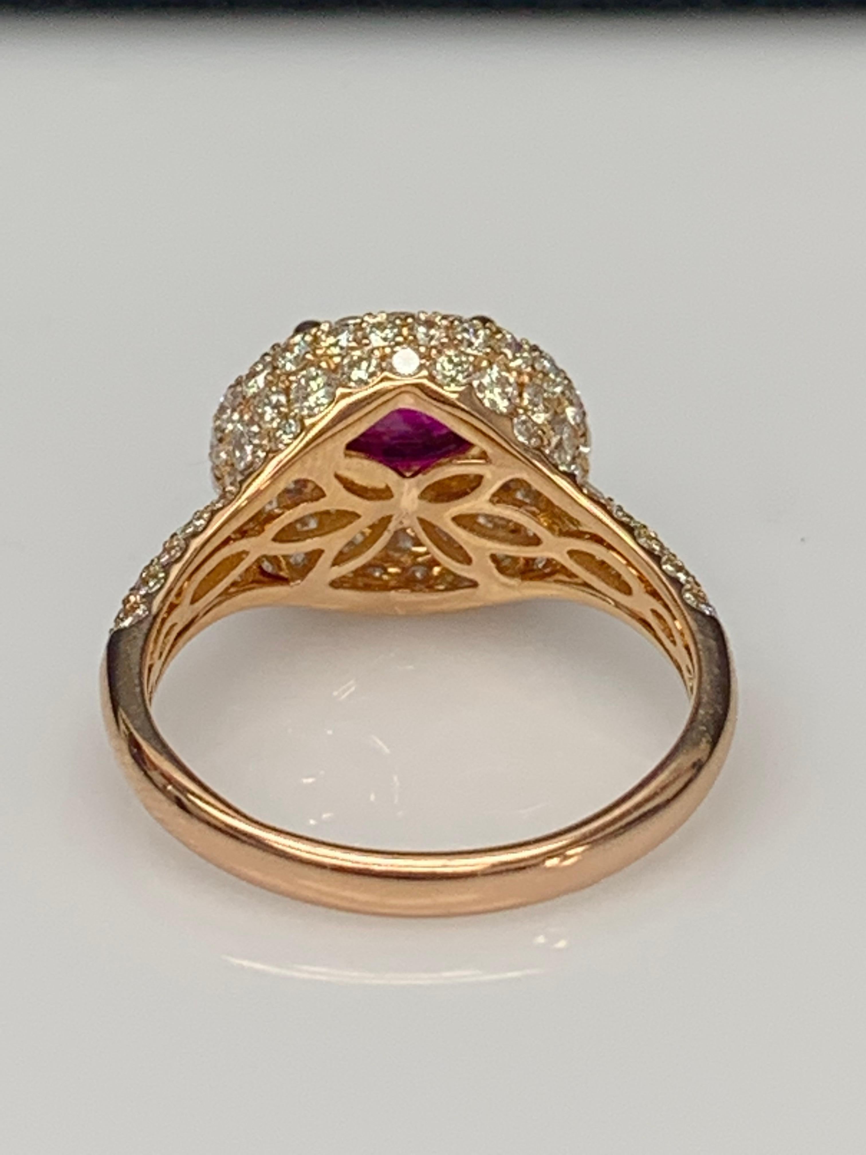 1.26 Carat Oval Cut Ruby and Diamond Fashion Ring in 18K Rose Gold For Sale 2