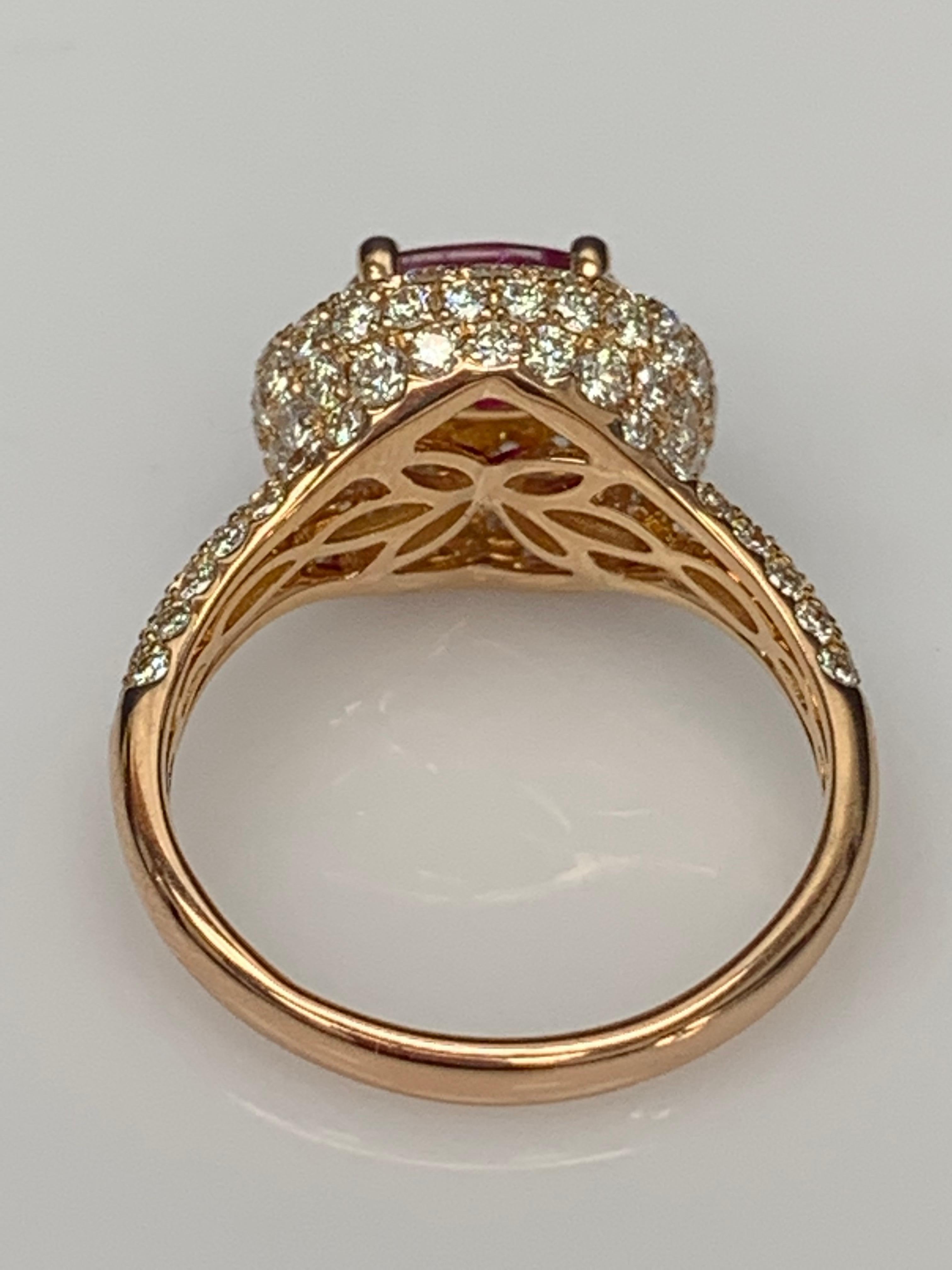 1.26 Carat Oval Cut Ruby and Diamond Fashion Ring in 18K Rose Gold For Sale 3