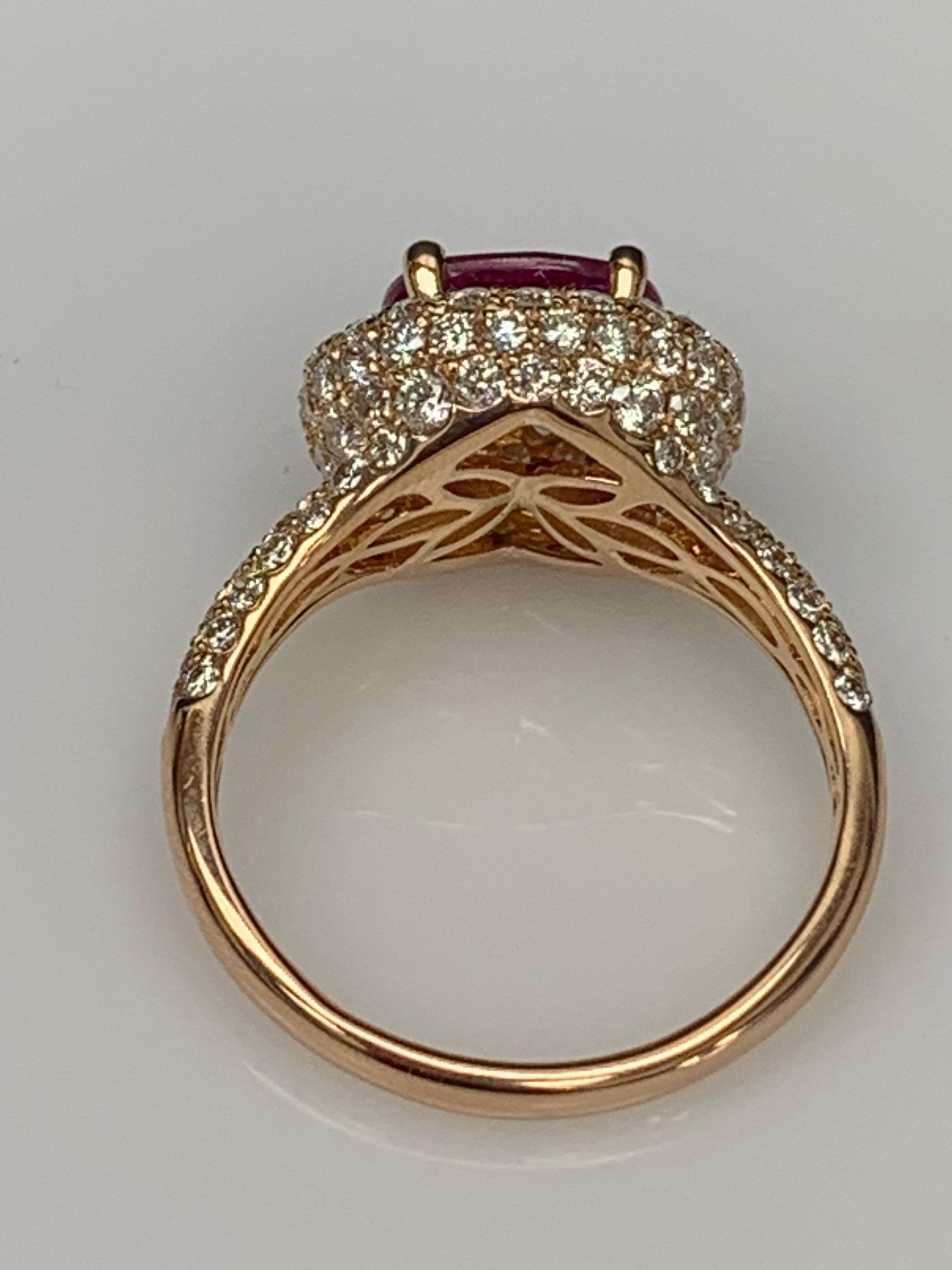 1.26 Carat Oval Cut Ruby and Diamond Fashion Ring in 18K Rose Gold For Sale 4