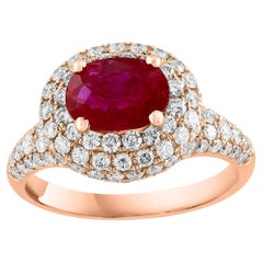Bague à la mode en or rose 18 carats avec diamants et rubis taille ovale de 1,26 carat