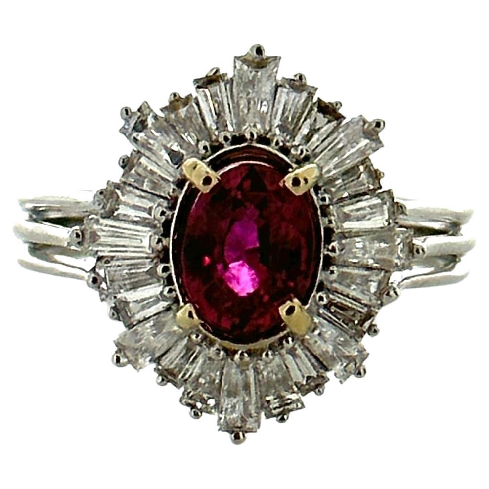 1.26 Carat Oval Ruby and Diamond Ring in 18K White Gold For Sale