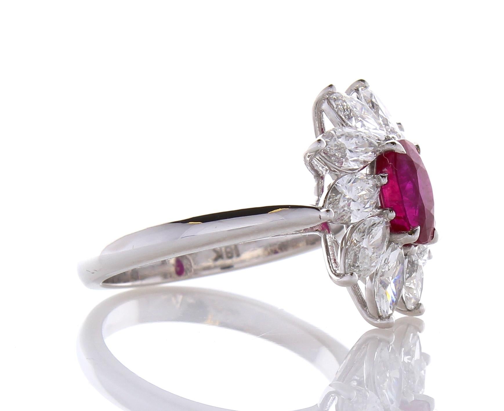 AGL Certified 1.26 Carat Oval Ruby & Marquise Diamond Ring in 18K White Gold 2