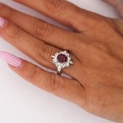 1.26 Carat Oval Ruby & Mixed Diamond Ballerina Platinum Art Nouveau Style Ring