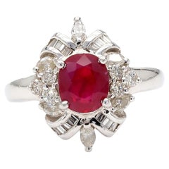 1.26 Carat Oval Ruby & Mixed Diamond Ballerina Platinum Art Nouveau Style Ring