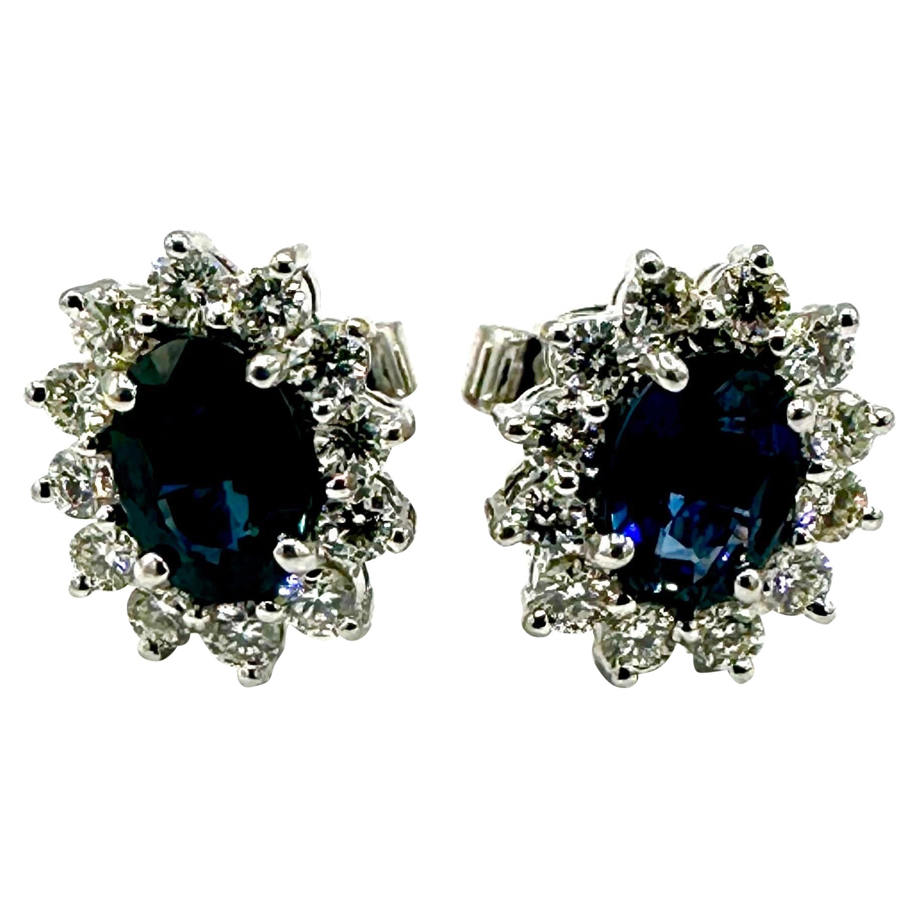 1,26 Karat Ovaler Saphir und runder Brillant Diamant 18k Weißgold Ohrringe