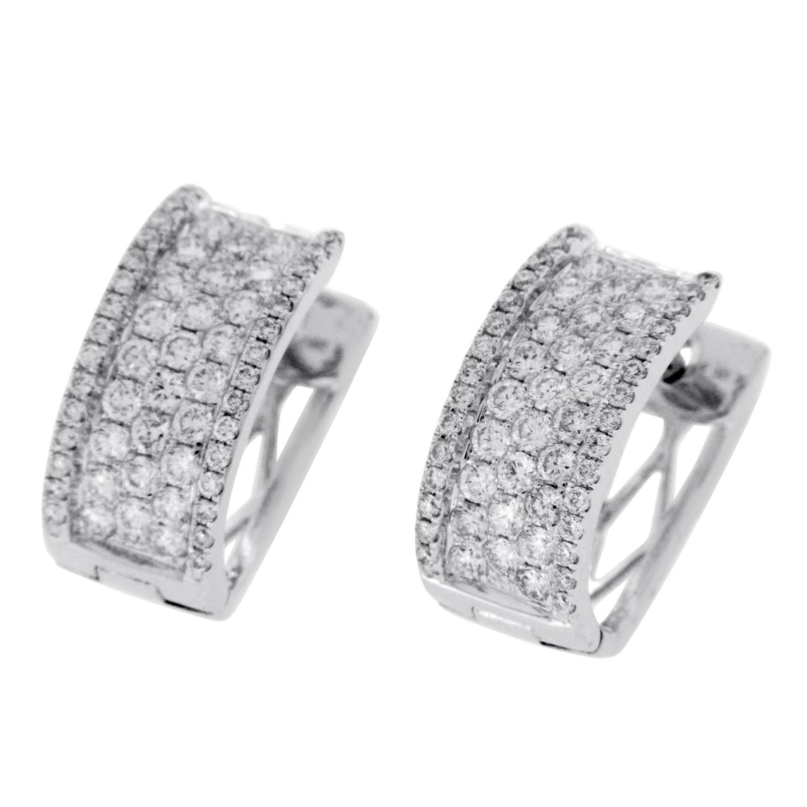 1.26 Karat Pave F Farbe Vs1 Diamanten in 18 Karat Weißgold Huggie Hoop Ohrringe