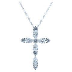1.26 Carat Pear & Round Brilliant Cut Diamond Cross Pendant in 18K White Gold