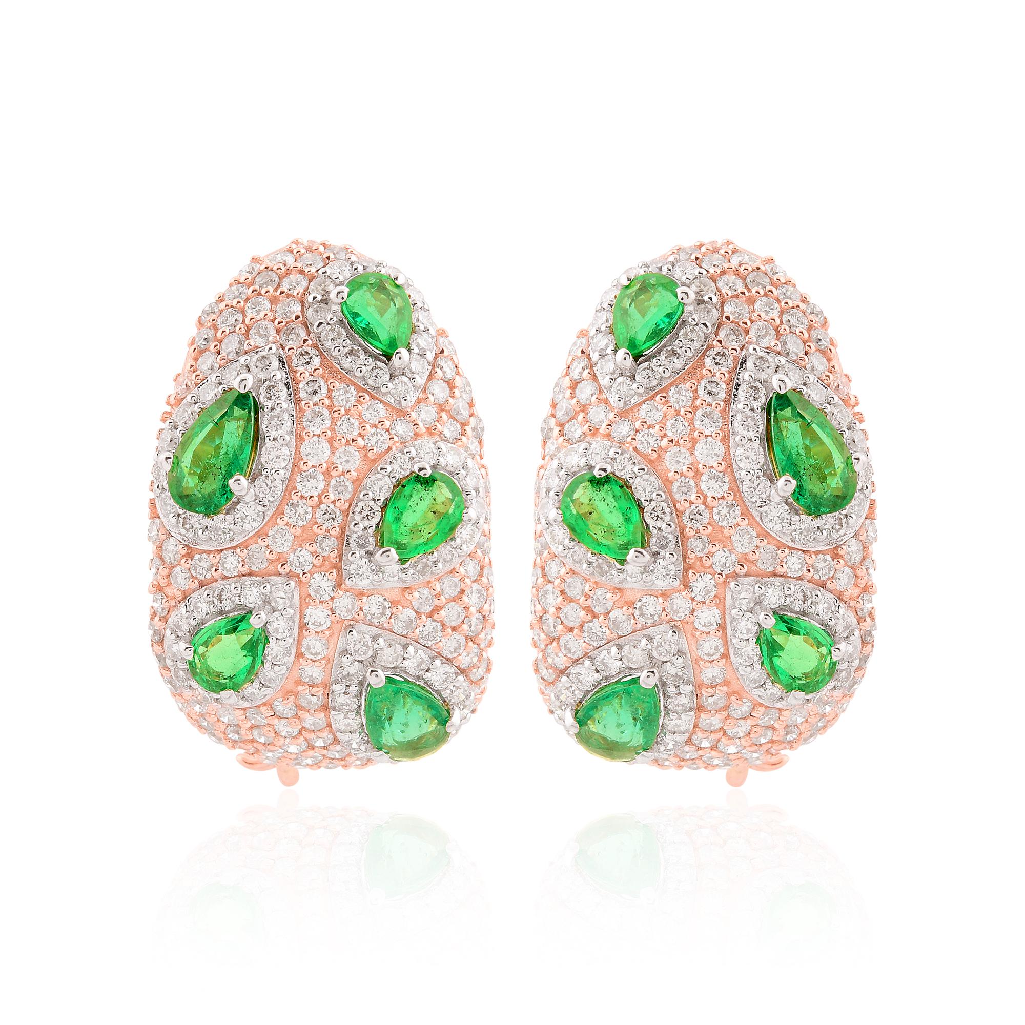 Modern 1.26 Carat Pear Zambian Emerald Pave  1.60 Carat Diamond Earrings 18k Rose Gold For Sale