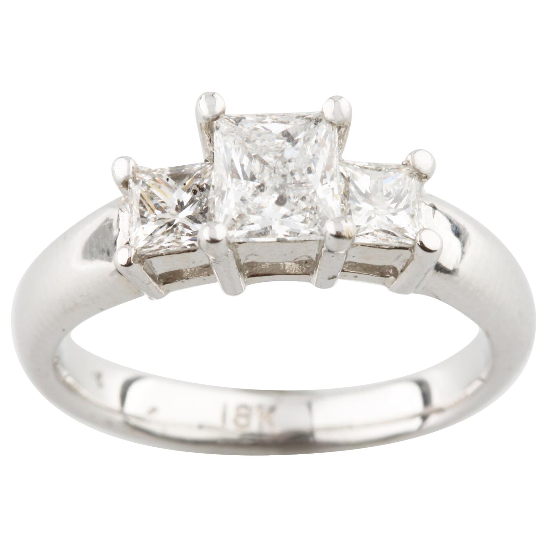 1.26 Carat Princess Cut Diamond 3-Stone 18 Karat White Gold Engagement Ring