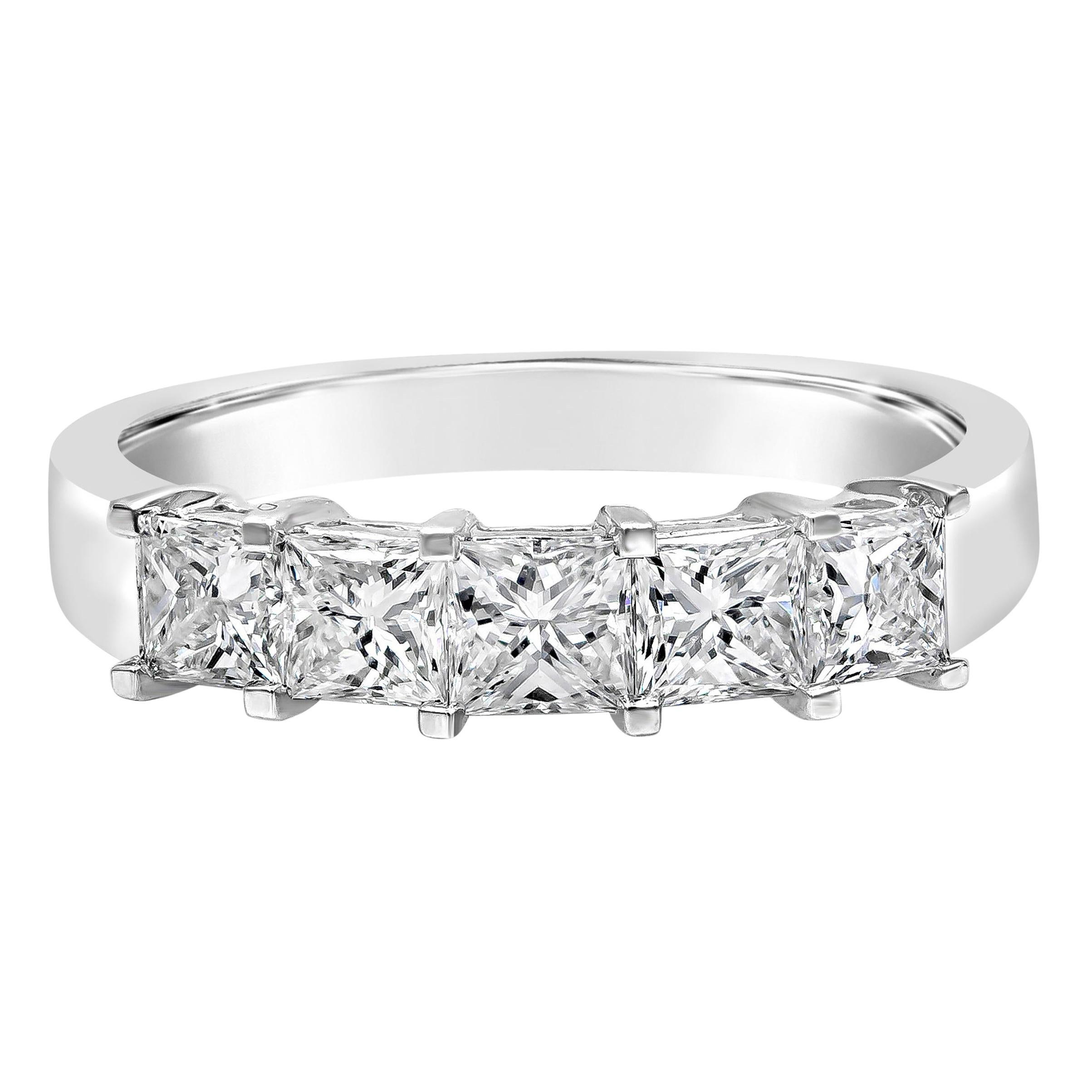 Roman Malakov Diamonds 1,26 carat total de diamants taille princesse anneau de mariage à cinq pierres