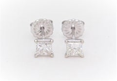1.26 Carat Princess-Cut Diamond Stud Earrings in 18 Karat White Gold