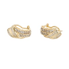 1.26 Carat Round Baguette Diamond Yellow Gold Clip Post Earrings