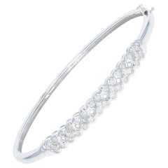 1.26 Carat Round Brilliant Diamond Bracelet, 14 Karat White Gold Floral Bangle