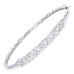 1.26 Carat Round Brilliant Diamond Bracelet, 14 Karat White Gold Floral Bangle