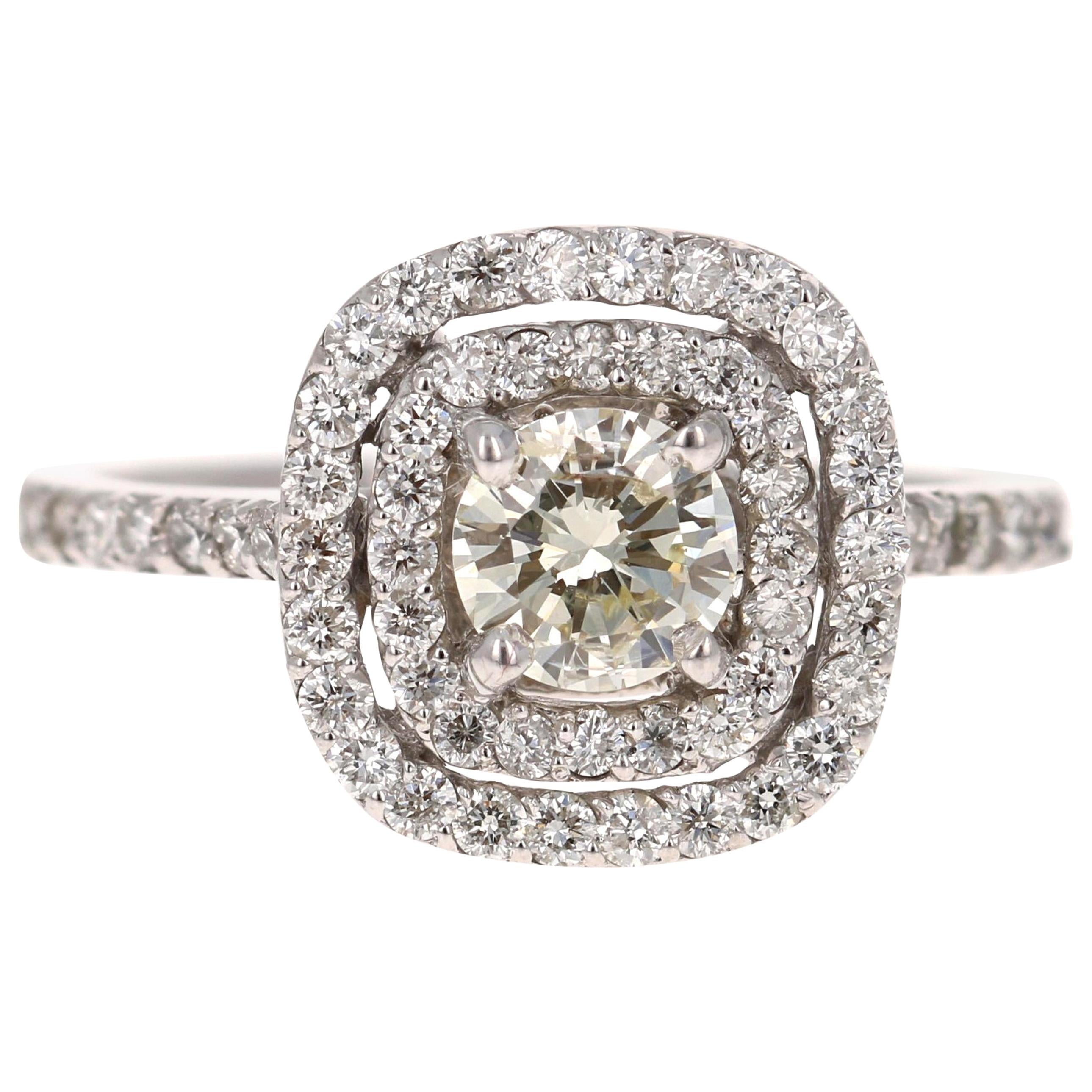 1.26 Carat Round Cut Diamond 14 Karat White Gold Halo Engagement Ring
