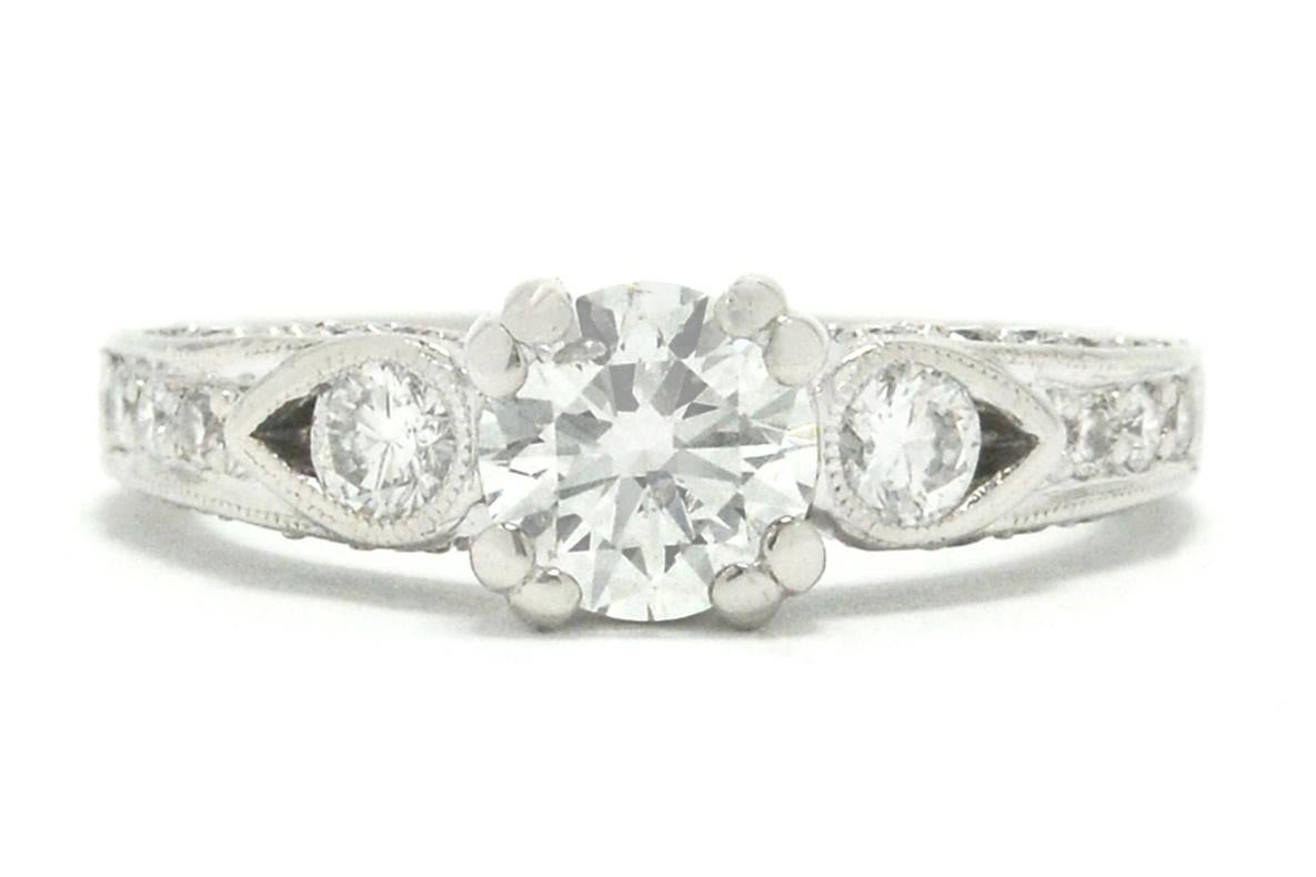 Modern EGL Certified 1.26 Ctw F Color Round Diamond Engagement Ring For Sale