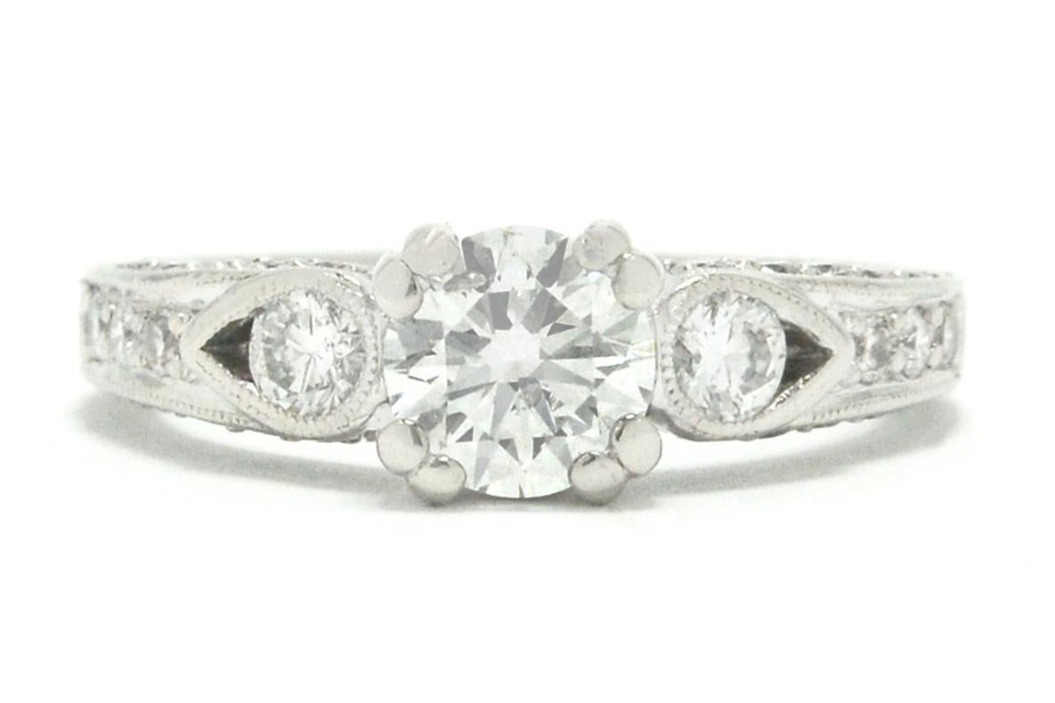Modern EGL Certified 1.26 Ctw F Color Round Diamond Engagement Ring For Sale