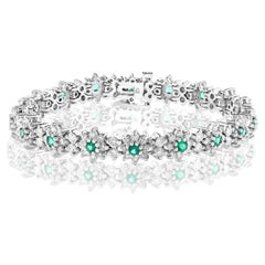 1.26 Carat Round Emerald and Diamond Halo Flower Bracelet in 14K White Gold