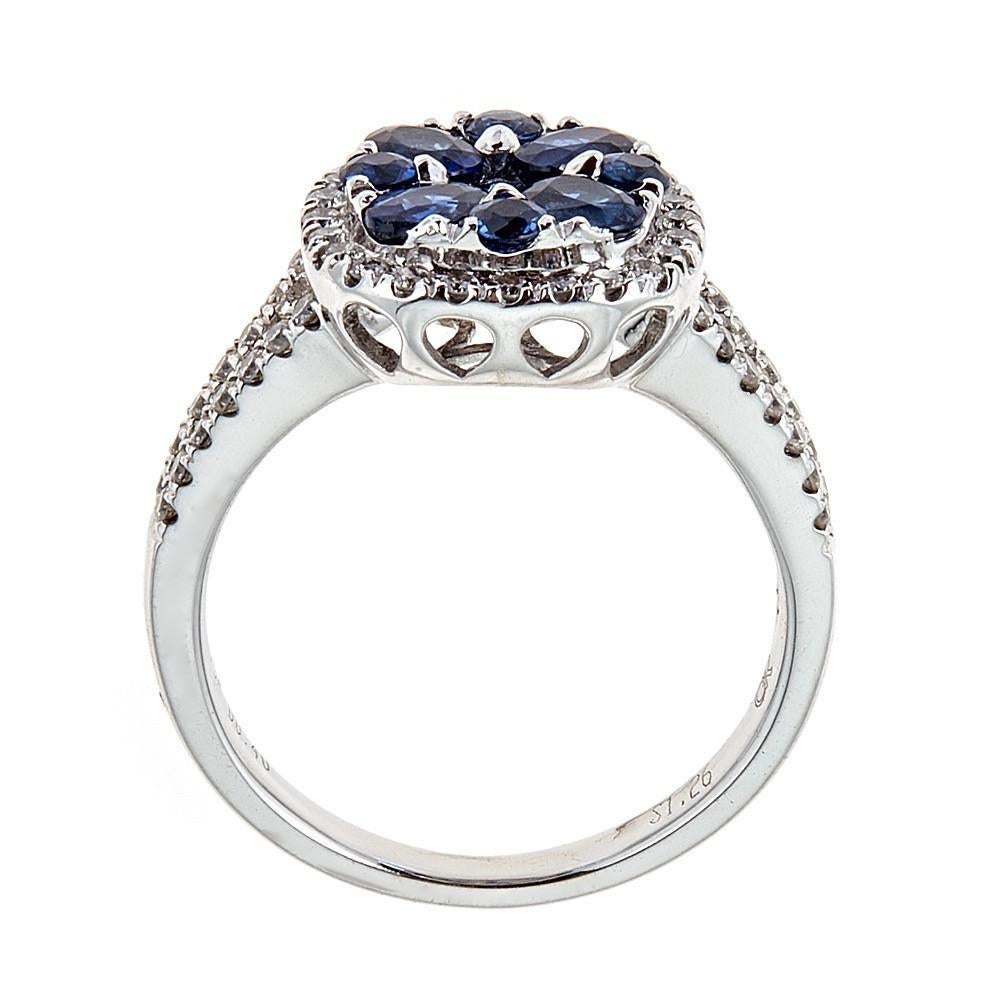 Verlobungsring, Ovalschliff 1,26 Karat blauer Saphir Diamant 18 Karat Weißgold im Zustand „Neu“ im Angebot in New York, NY