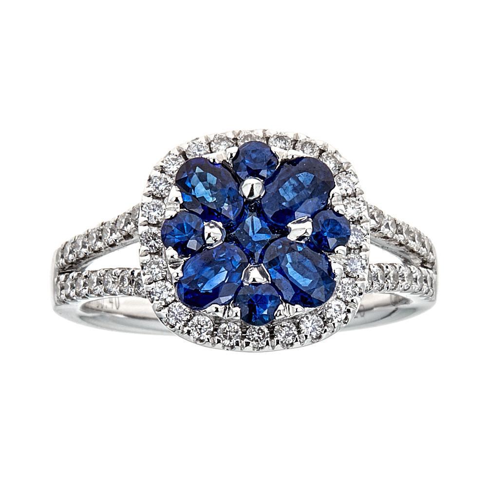 Oval Cut 1.26 Carat Blue Sapphire Diamond Engagement Ring 18 Karat White Gold For Sale