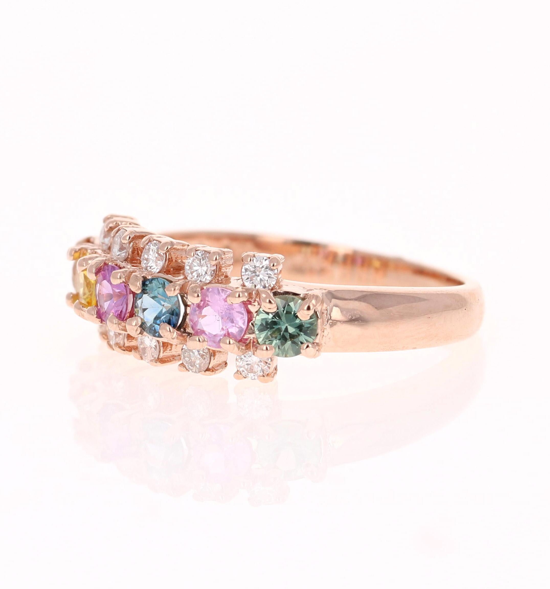 Contemporary 1.26 Carat Sapphire Diamond 14 Karat Rose Gold Ring For Sale