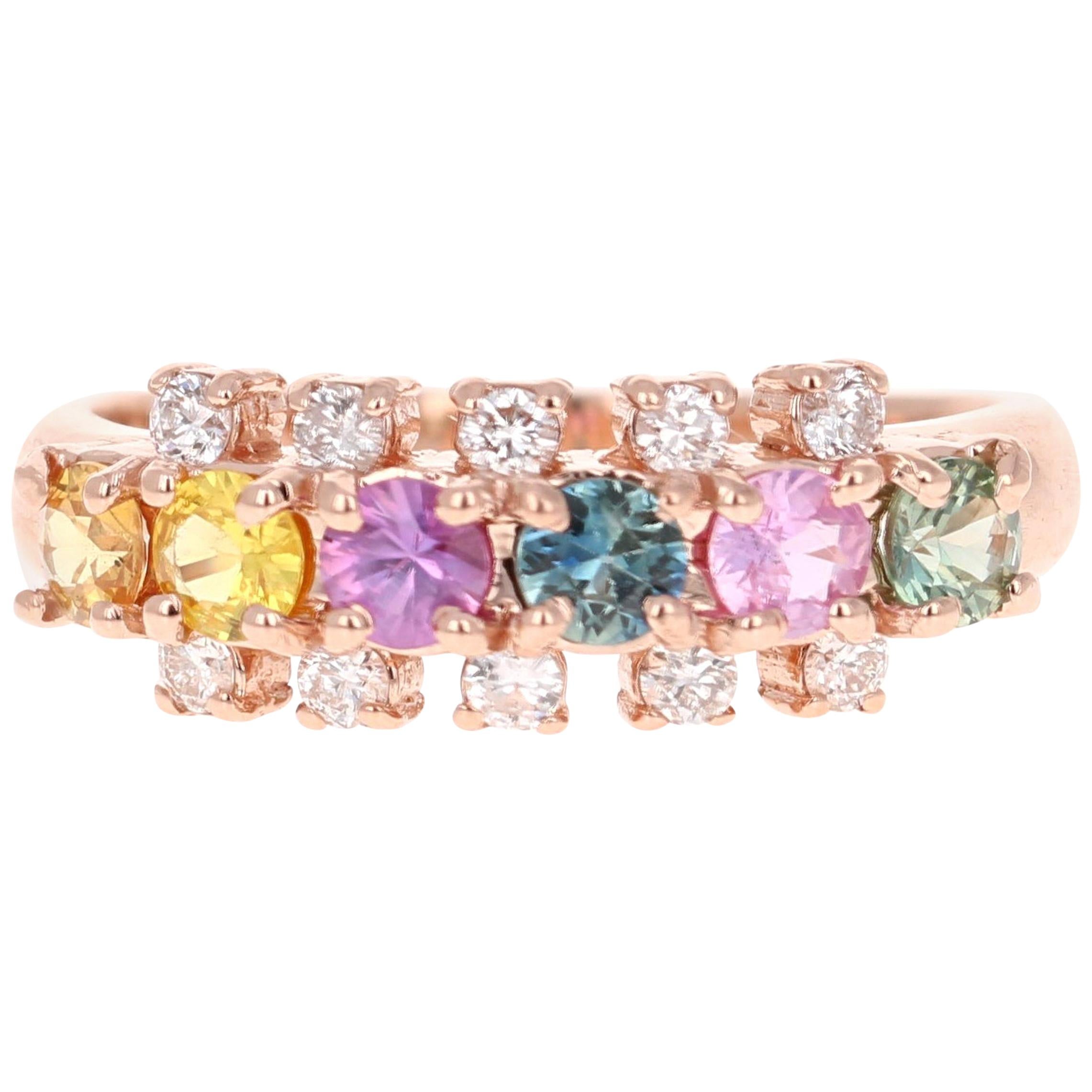 1.26 Carat Sapphire Diamond 14 Karat Rose Gold Ring For Sale
