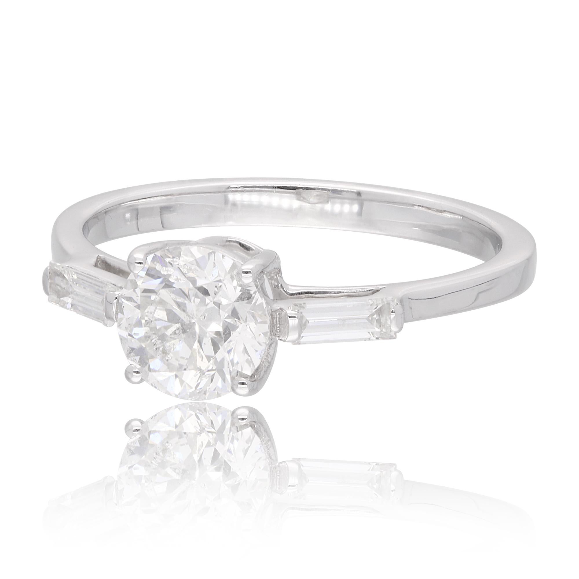 For Sale:  1.26 Carat SI Clarity HI Color Round & Baguette Diamond Fine Ring 18k White Gold 2