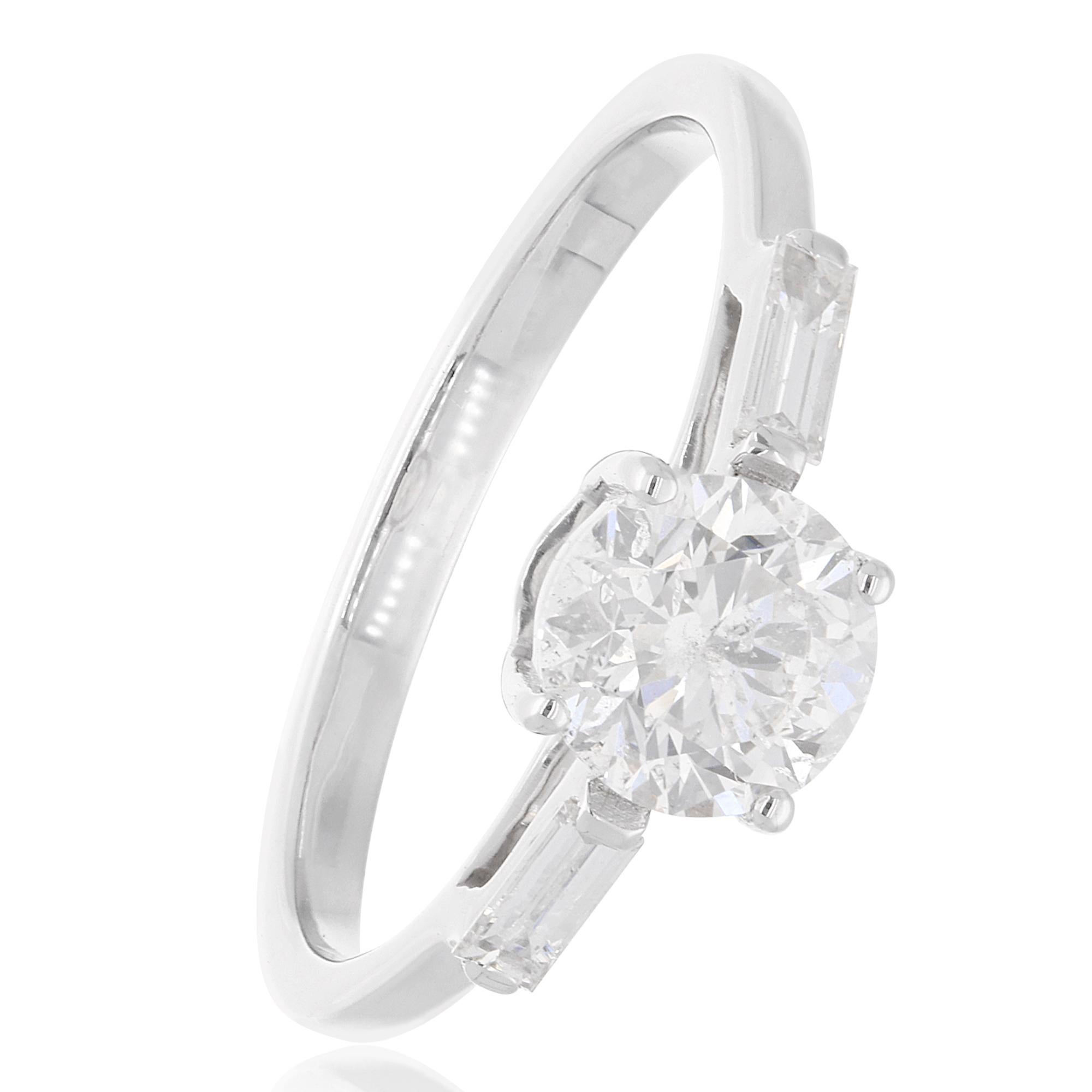 For Sale:  1.26 Carat SI Clarity HI Color Round & Baguette Diamond Fine Ring 18k White Gold 3