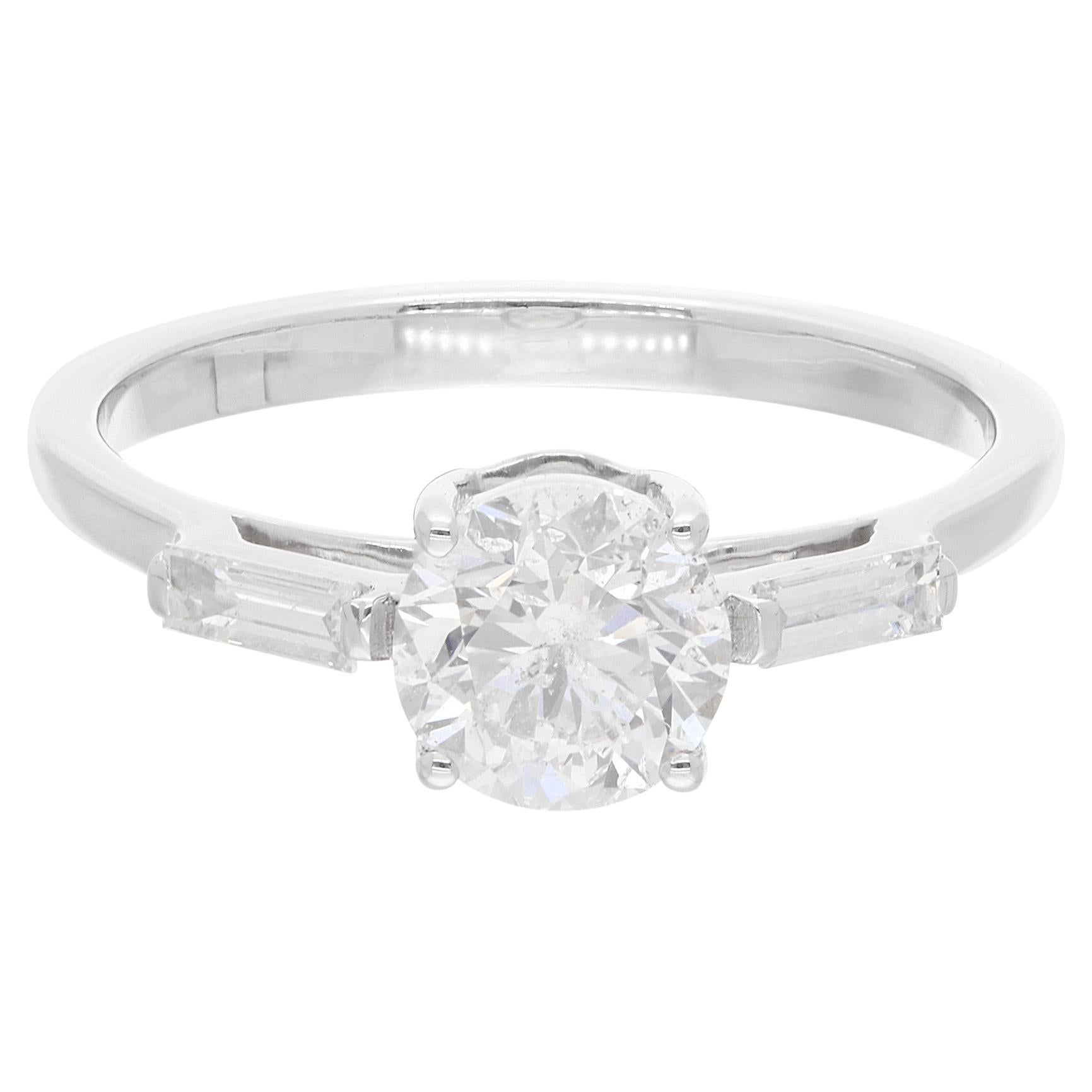 For Sale:  1.26 Carat SI Clarity HI Color Round & Baguette Diamond Fine Ring 18k White Gold