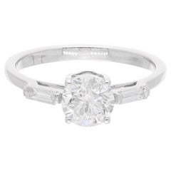 1.26 Carat SI Clarity HI Color Round & Baguette Diamond Fine Ring 18k White Gold