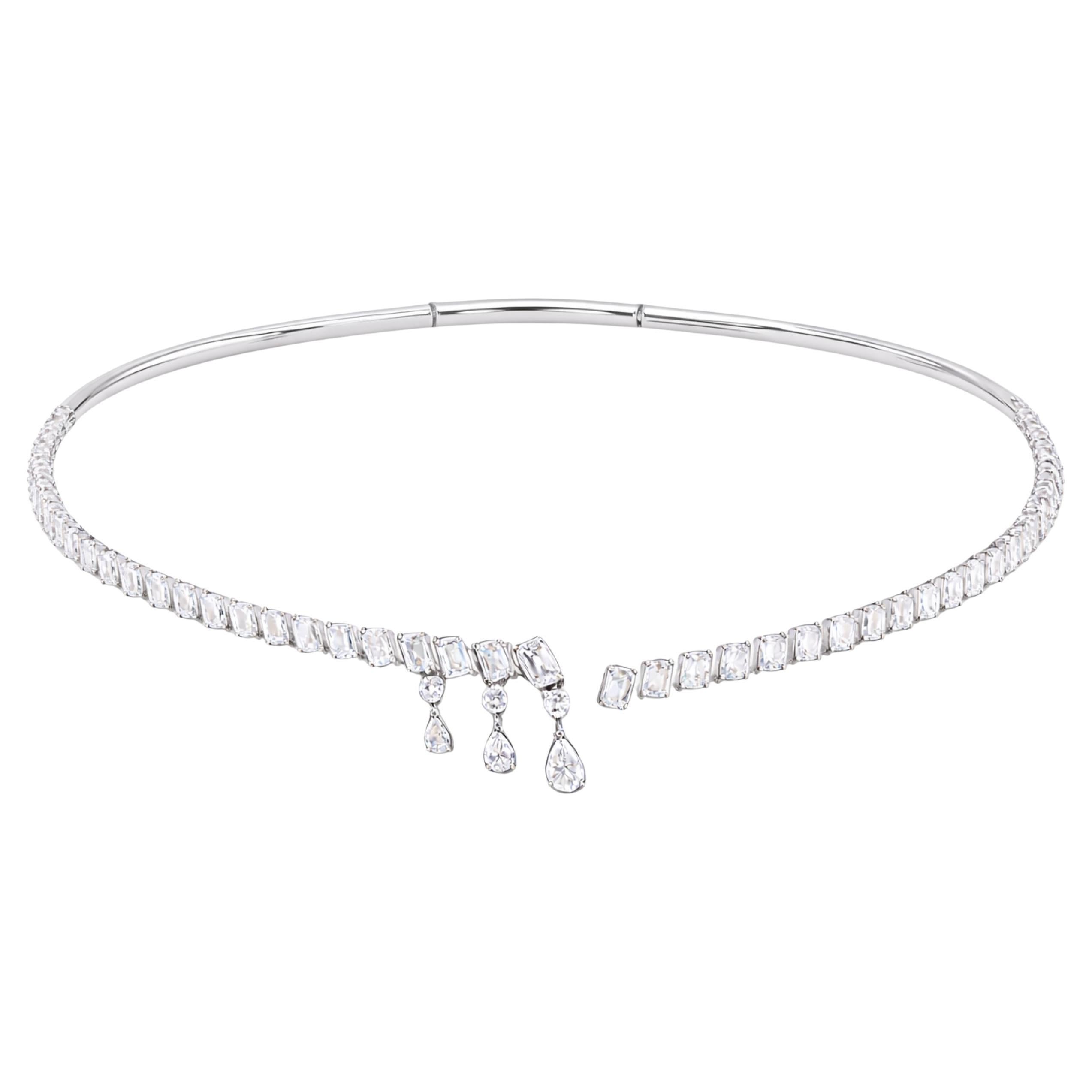 12.6 Carat SI/H Natural Emerald Cut Diamond Choker Necklace 14k White Gold For Sale
