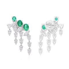 1.26 Carat Zambian Emerald 2.56 Carat SI/H Diamond Earrings 18 Karat White Gold