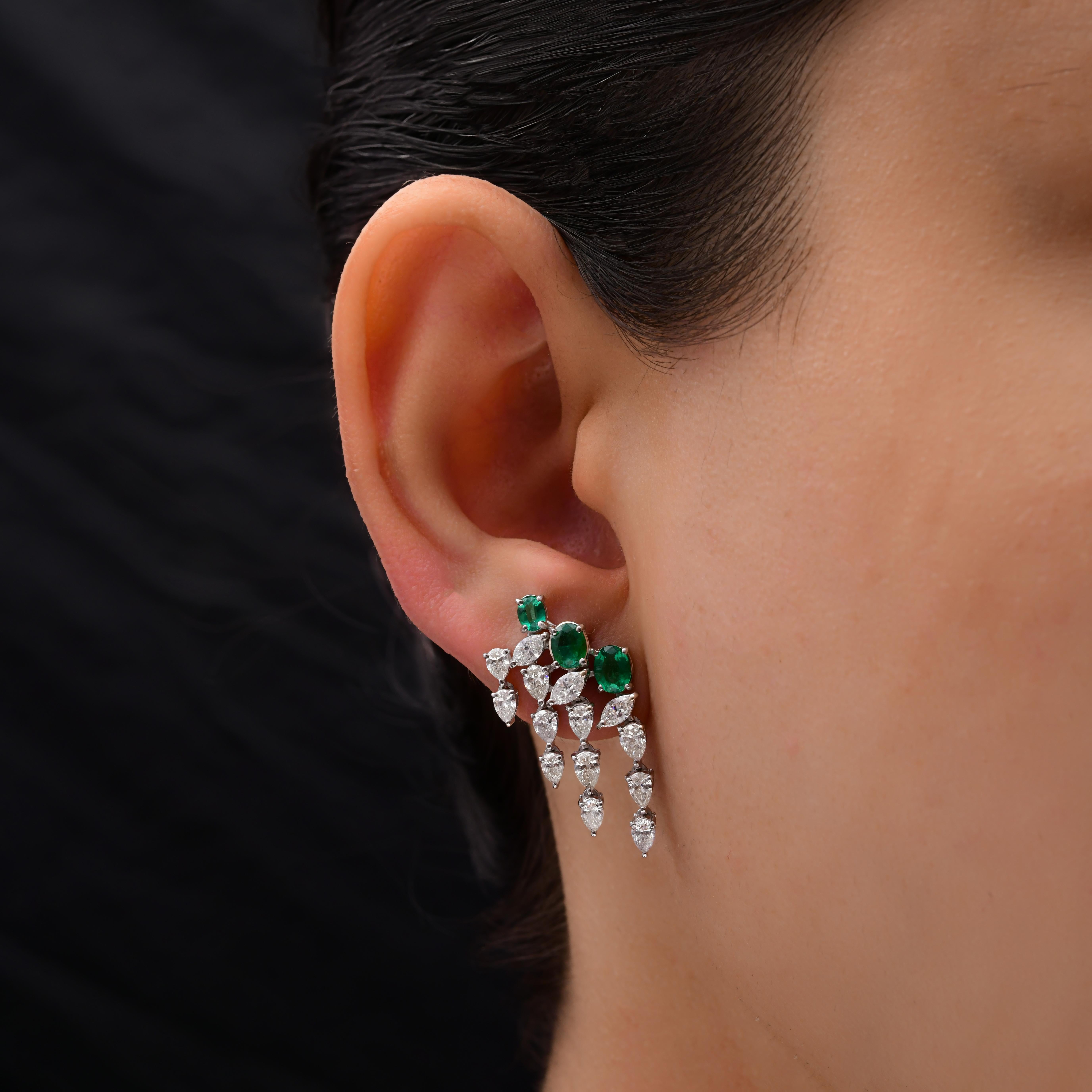 1,26 Karat sambischer Smaragd 2,56 Karat SI/H Diamant-Ohrringe 18 Karat Weißgold Damen im Angebot