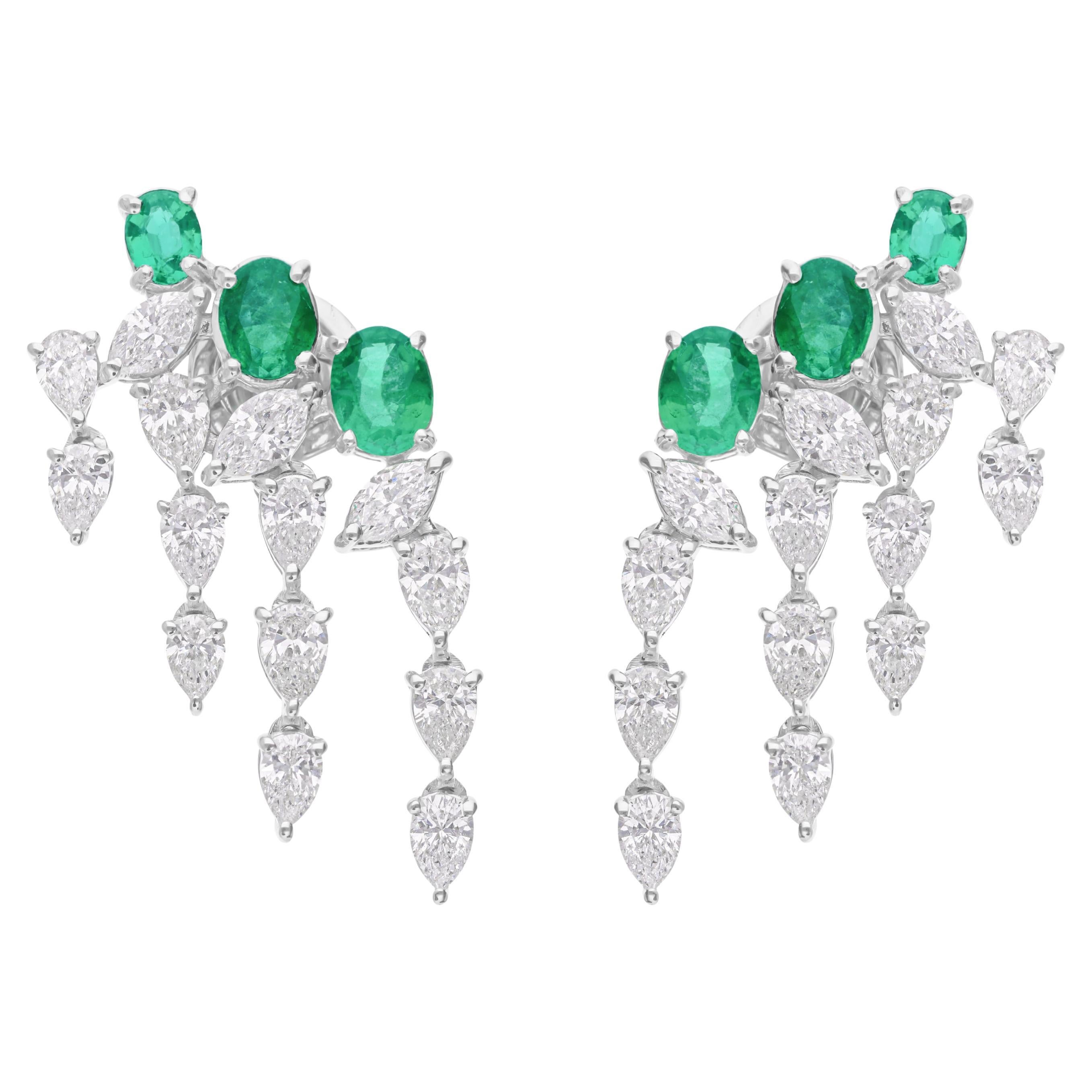 1.26 Carat Zambian Emerald 2.56 Carat SI/H Diamond Earrings 18 Karat White Gold