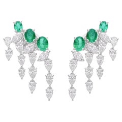 1.26 Carat Zambian Emerald 2.56 Carat SI/H Diamond Earrings 18 Karat White Gold
