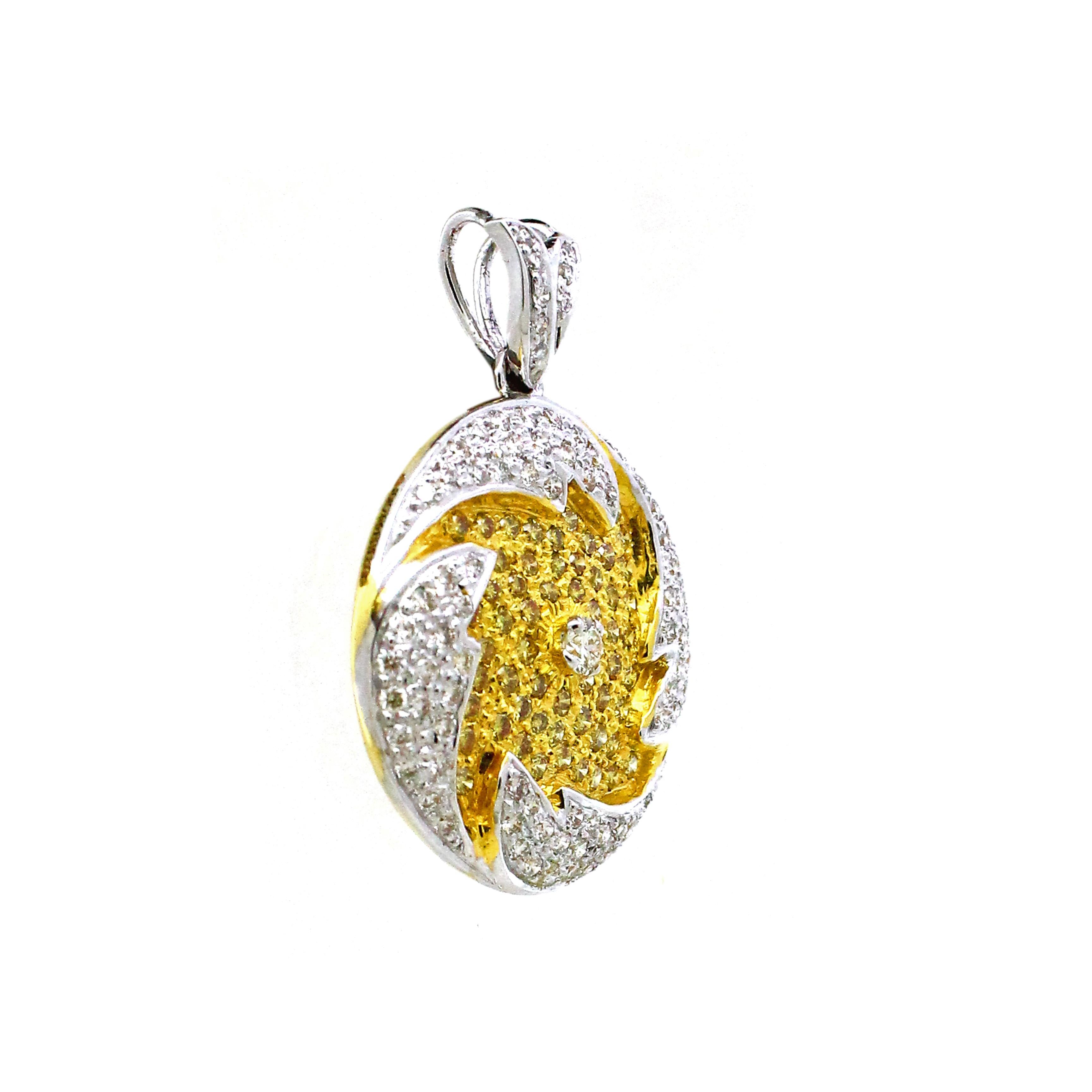 Modern 1.26 carats of yellow and white diamond Fire Goblet Pendant For Sale