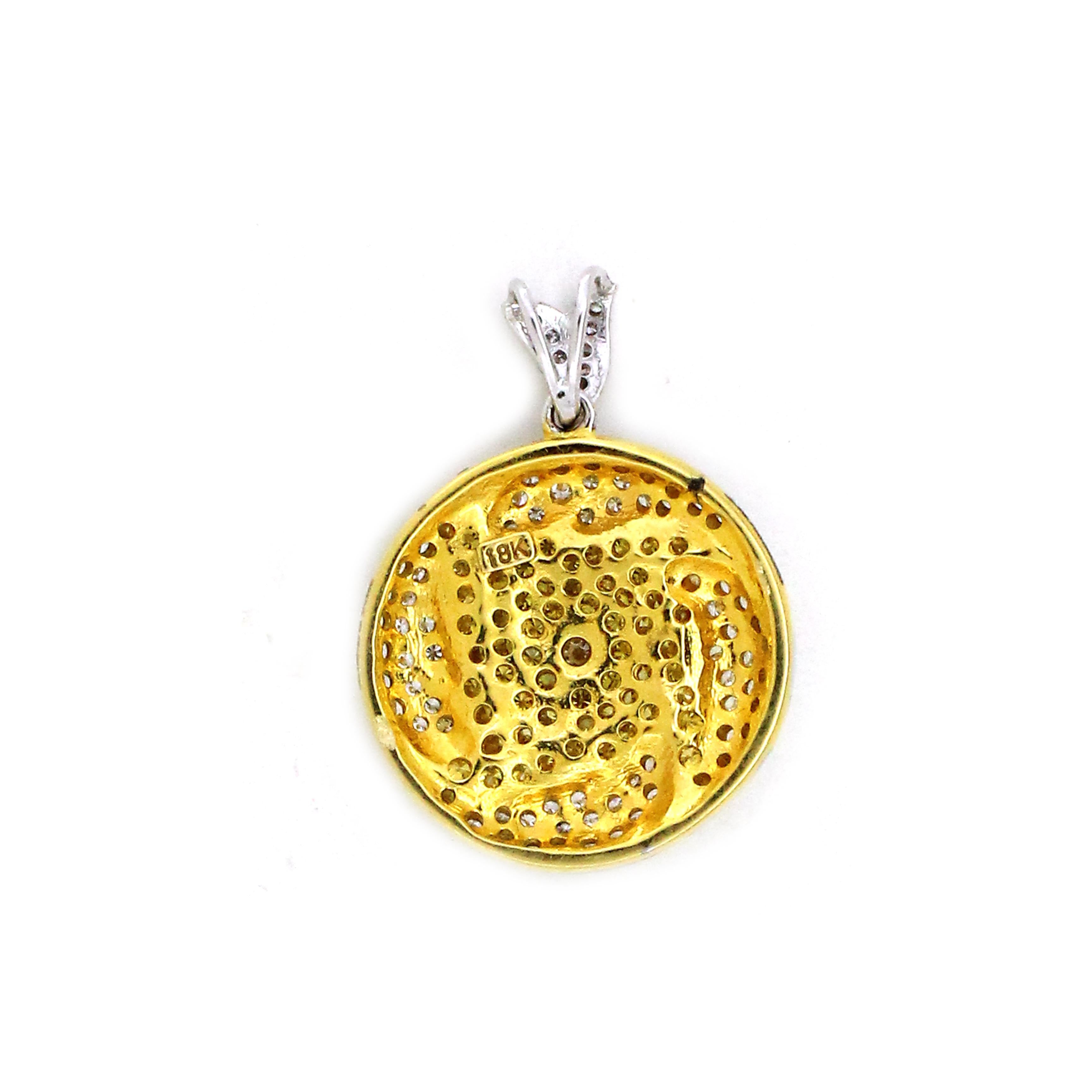 Round Cut 1.26 carats of yellow and white diamond Fire Goblet Pendant For Sale