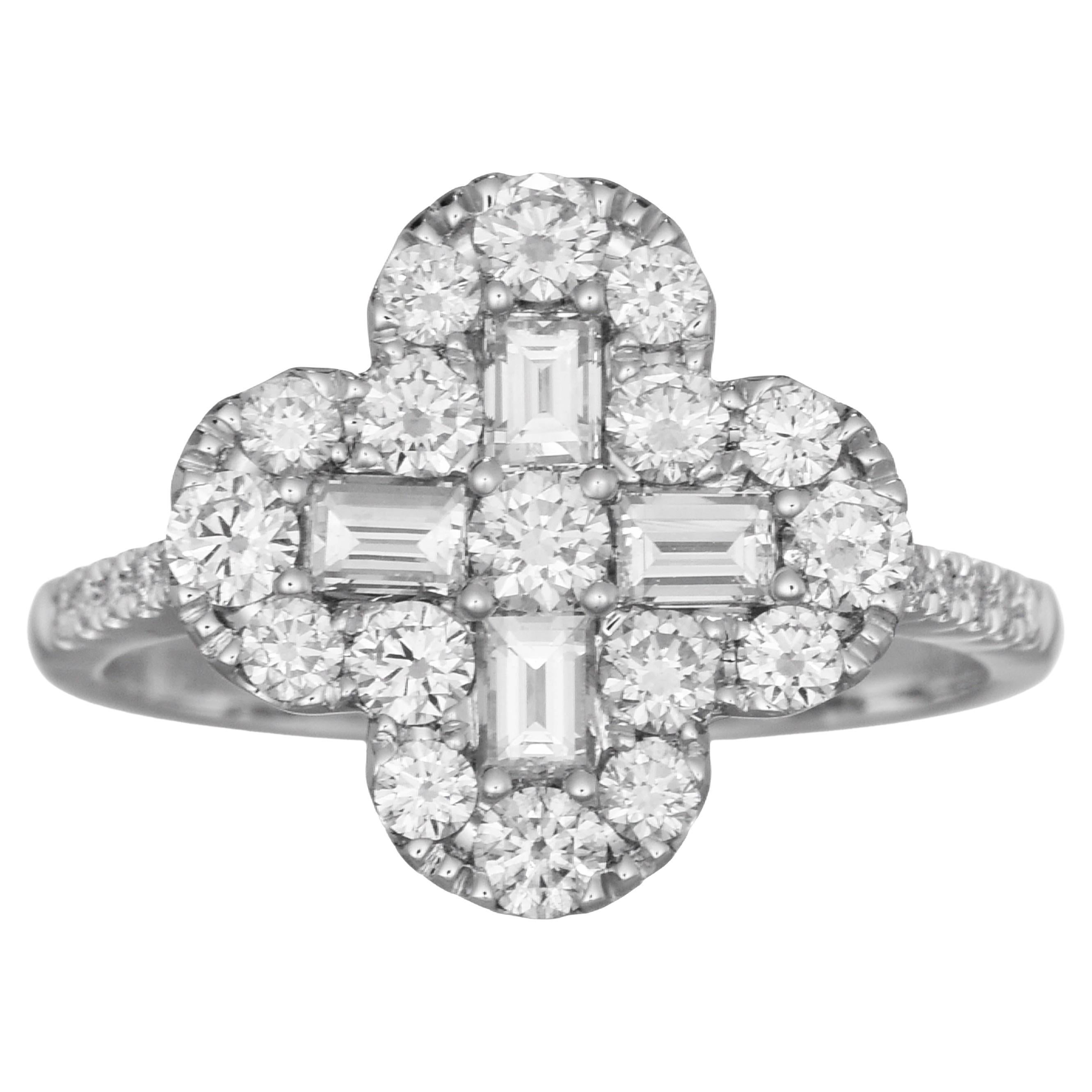 1.26 Carats White Diamond White Gold Plus Shape Ring