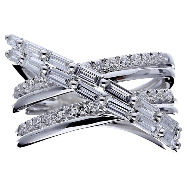 1.26 Ctw Round & Baguette Diamond 14K White Gold Finger Ring Gazebo Collection