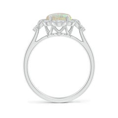 1.26 CTW Victorian Style Oval Opal and Diamond Halo Ring in Silver for Women